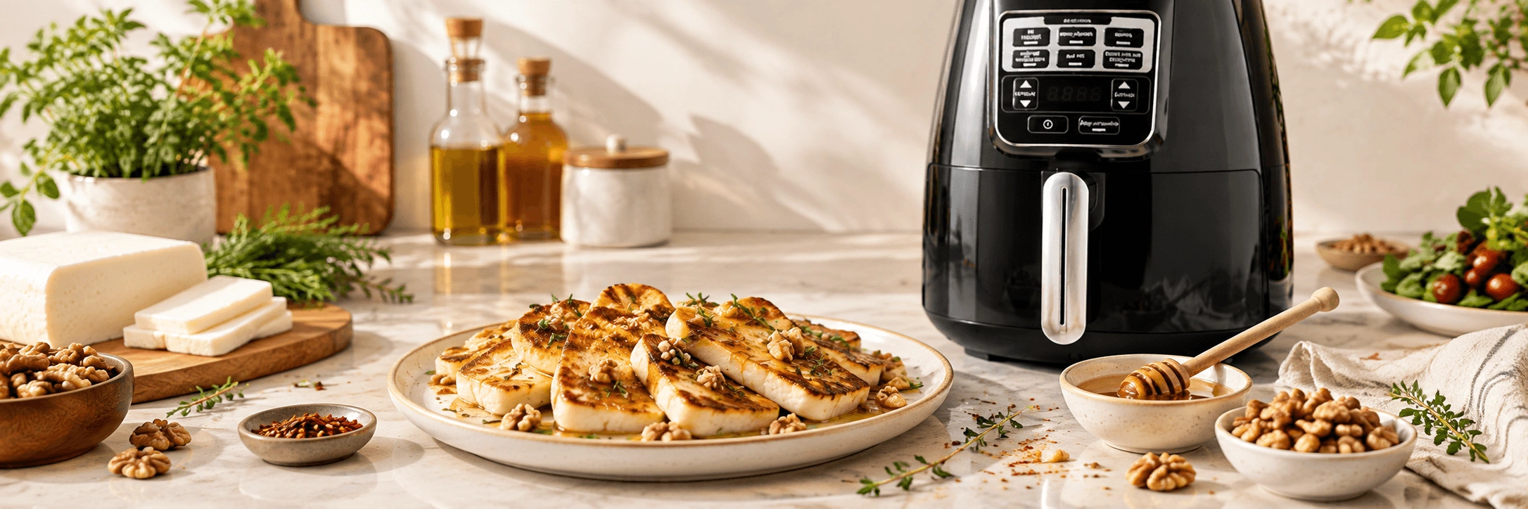 Airfryer'da Ballı Cevizli Hellim Tarifi