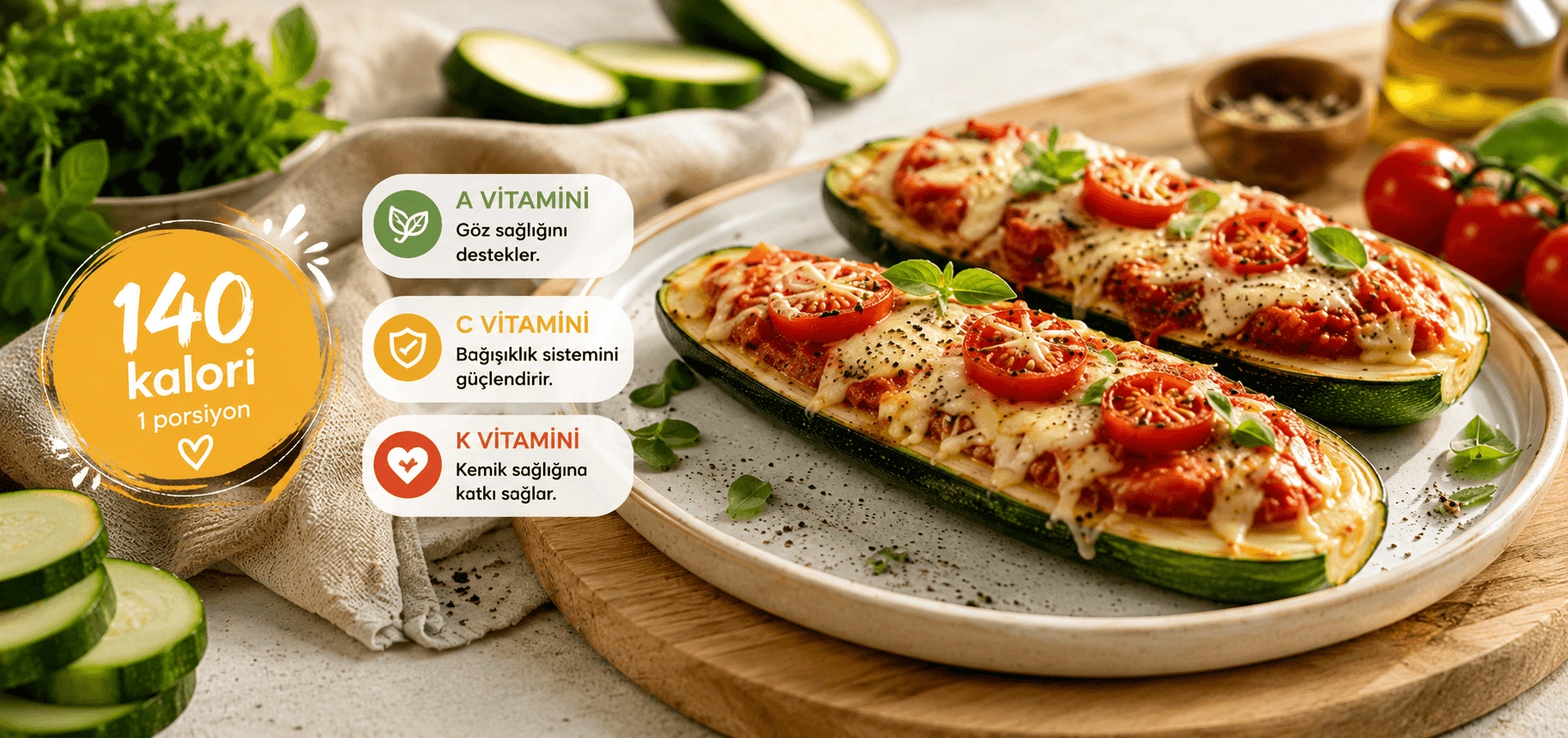 Ekmeksiz Fit Kabak Pizza: 140 Kalorilik Pratik Tarif