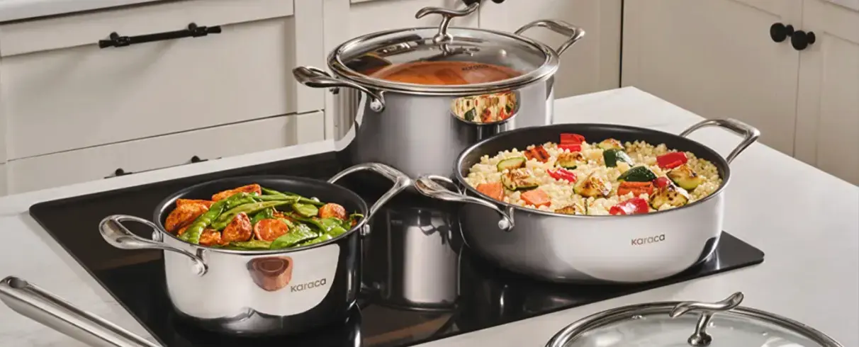 Karaca Plasma Steel 3PLY 316+ Yapışmaz Çelik Tencere ve Tavalar