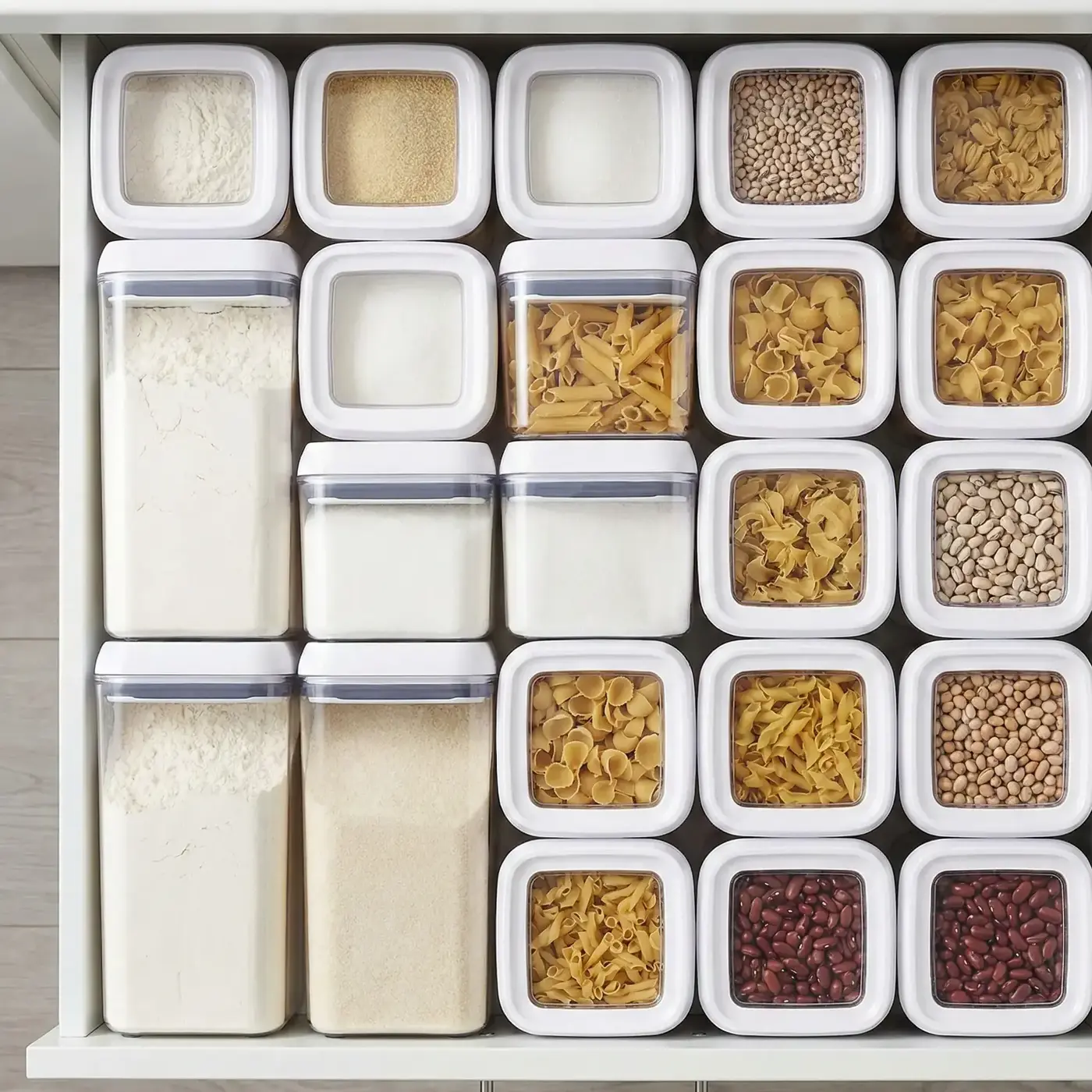 Çekmecede Saklama Kaplarıyla Bakliyat Düzeni