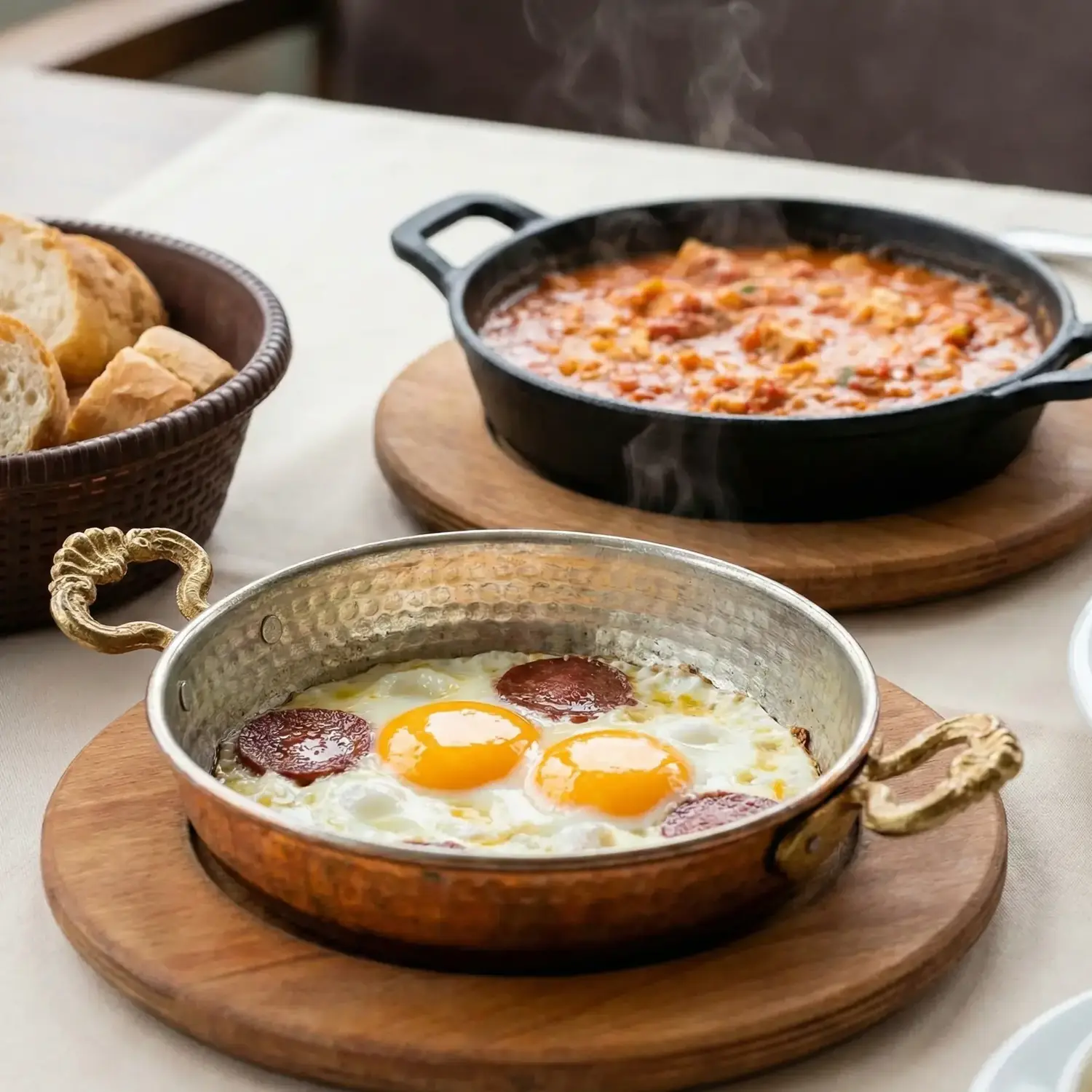 Kahvaltı İçin Bakır ve Döküm Sahanlar