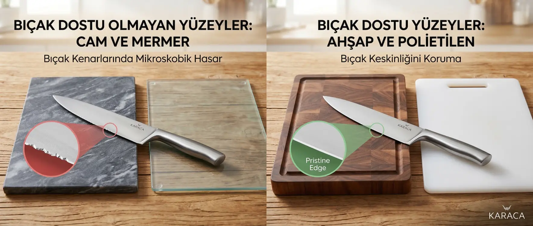 Bıçak Dostu Olmayan Yüzeyler Hangileridir? Cam Kesme Tahtaları ve Mermer Sunumluklar Bıçak Uçlarına Nasıl Zarar Verir?