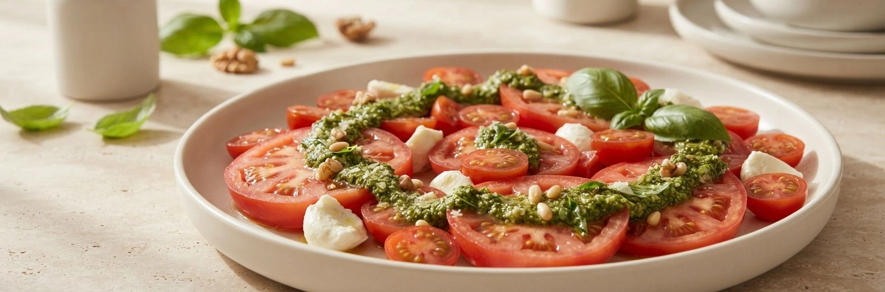 Pesto Soslu Domates Salatası