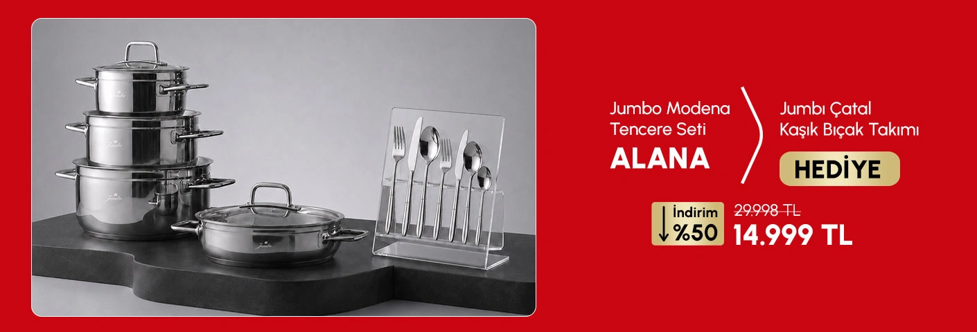 Jumbo Modena Tencere Seti Alana Jumbo 84 Parça Çatal Kaşık Bıçak Takımı Hediye