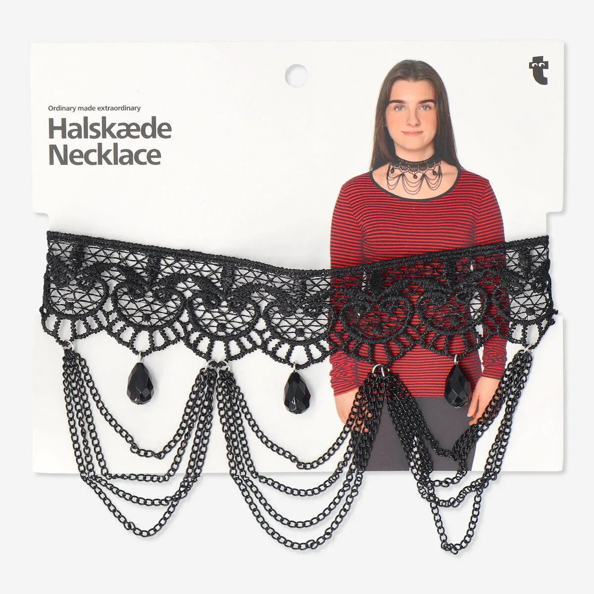 Flying Tiger Copenhagen Dantelli ve Taşlı Siyah Choker