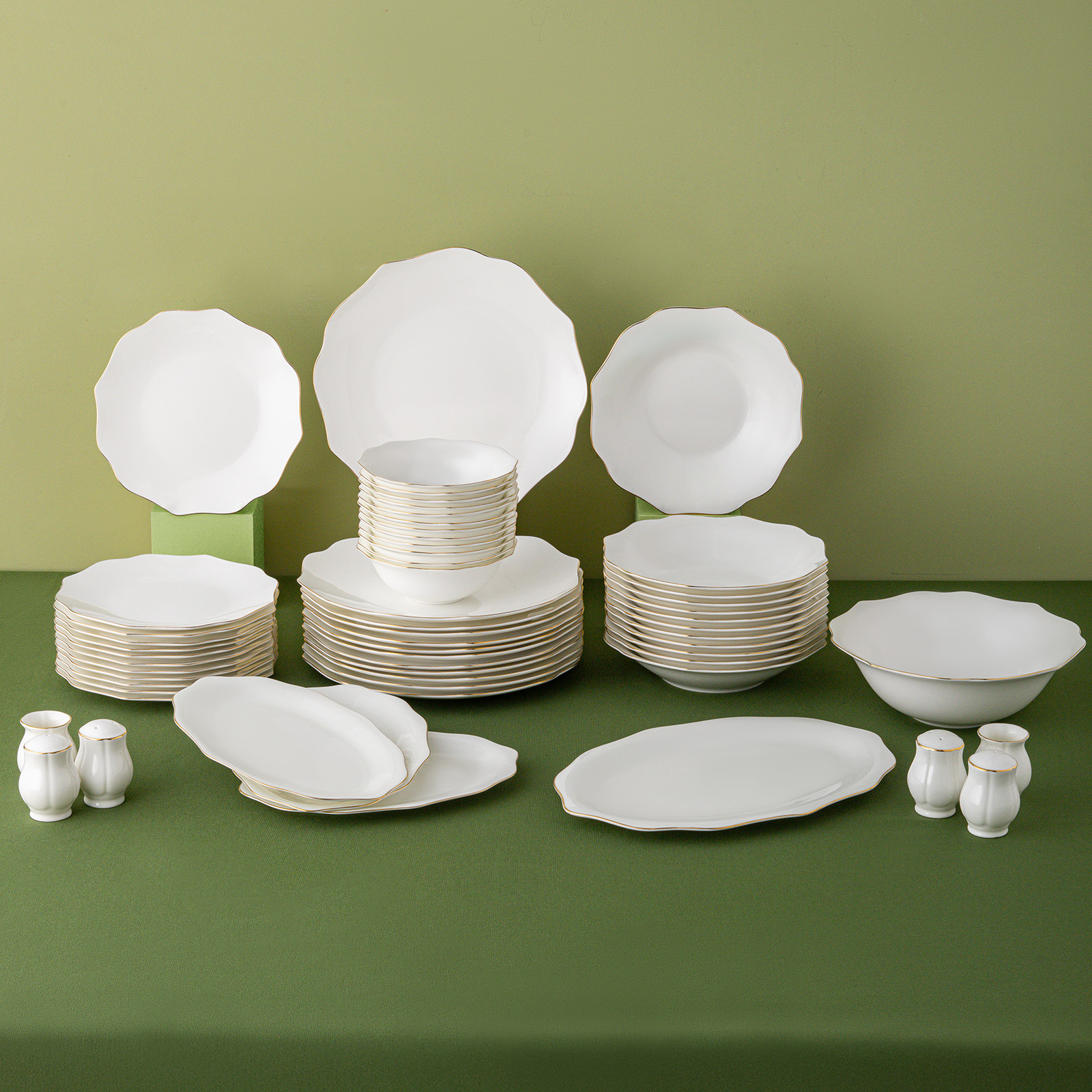 Emsan Maria Fine Bone 59 Parça 12 Kişilik Yuvarlak Yemek Takımı Gold