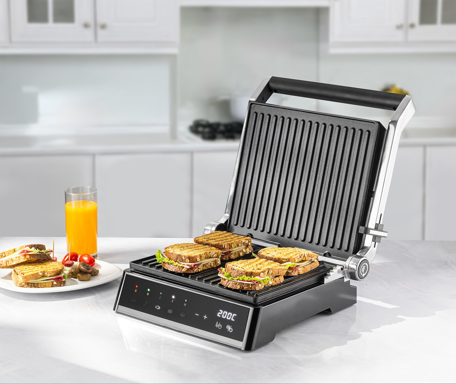 Homend Grilliant 1341H Inox Gövdeli, Döküm Plakalı, 5 Programlı, Led Ekranlı Tost ve Izgara Makinesi