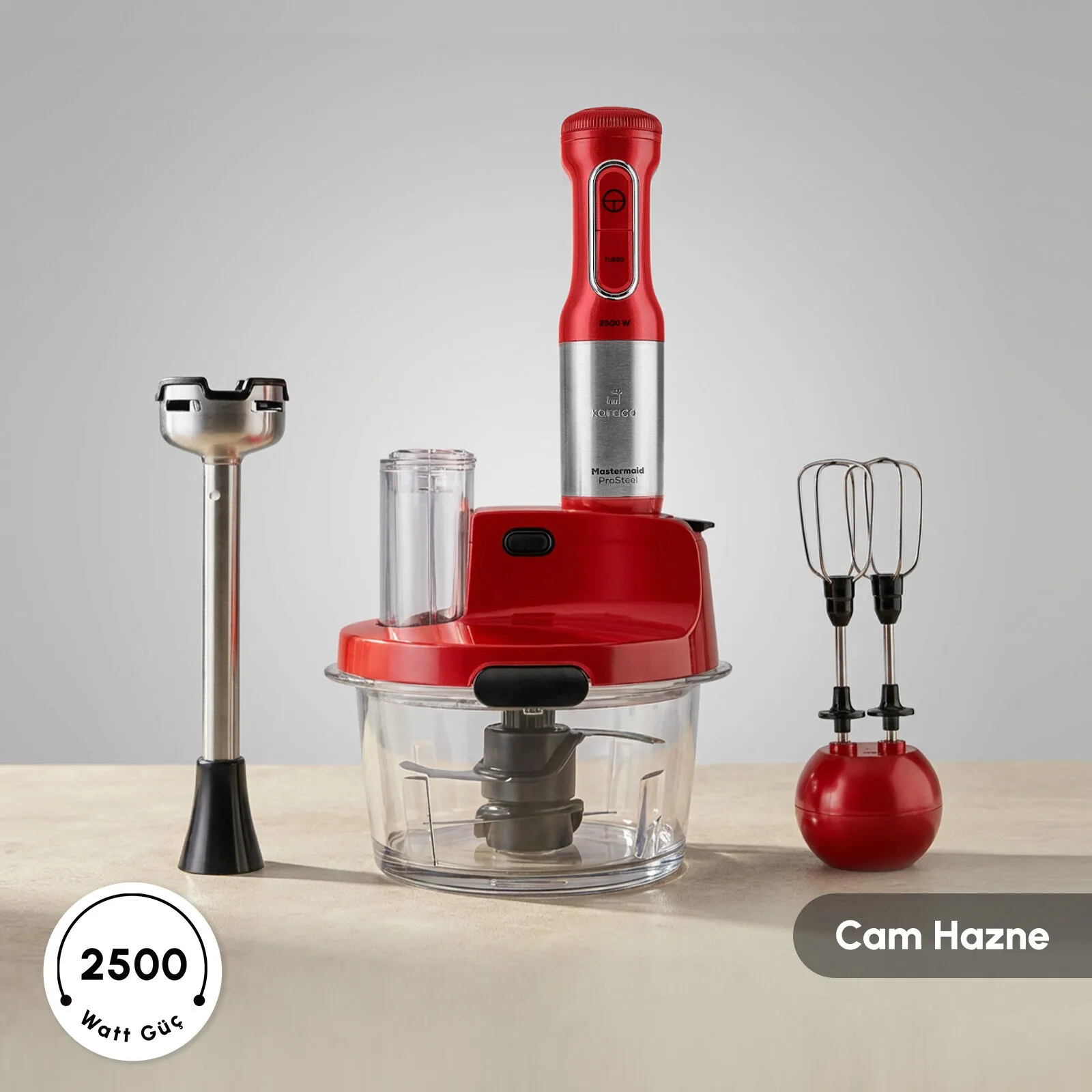 Karaca Mastermaid Prosteel Uzun Blender Ayaklı 6 Bıçaklı Cam Mutfak Robotu 2500W Imperial Red