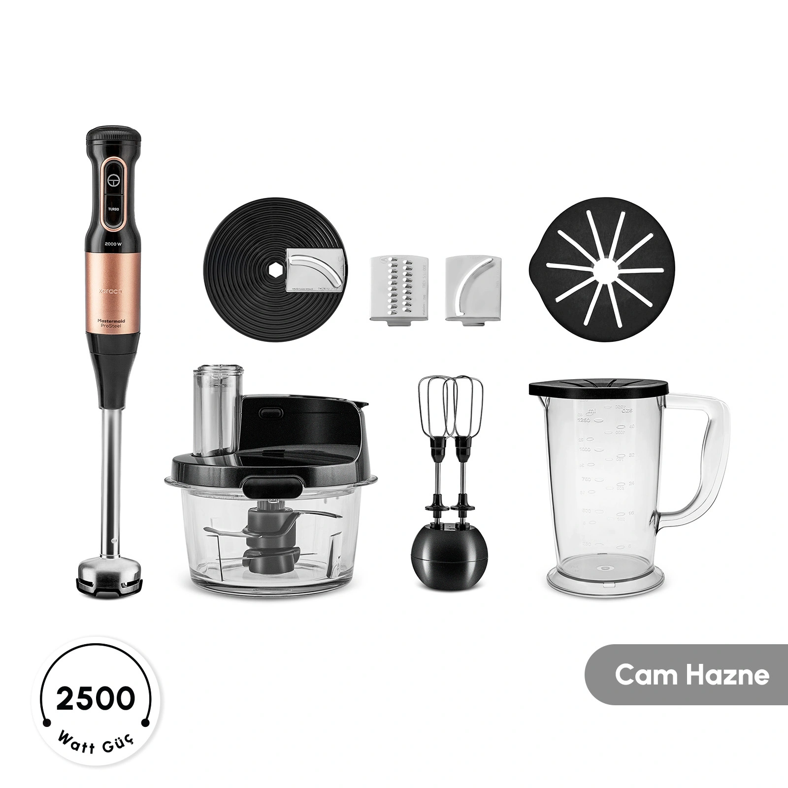 Karaca Mastermaid Prosteel Uzun Blender Ayaklı 6 Bıçaklı Cam Mutfak Robotu 2500W Black Copper