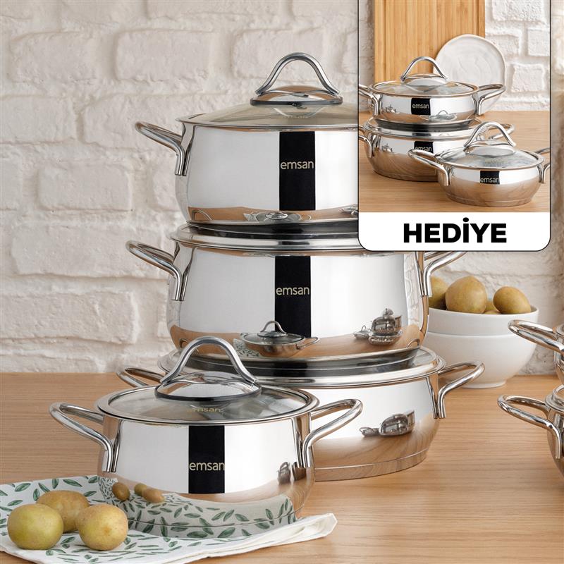 Emsan Cemre İndüksiyon Tabanlı 8 Parça Çelik Tencere Seti