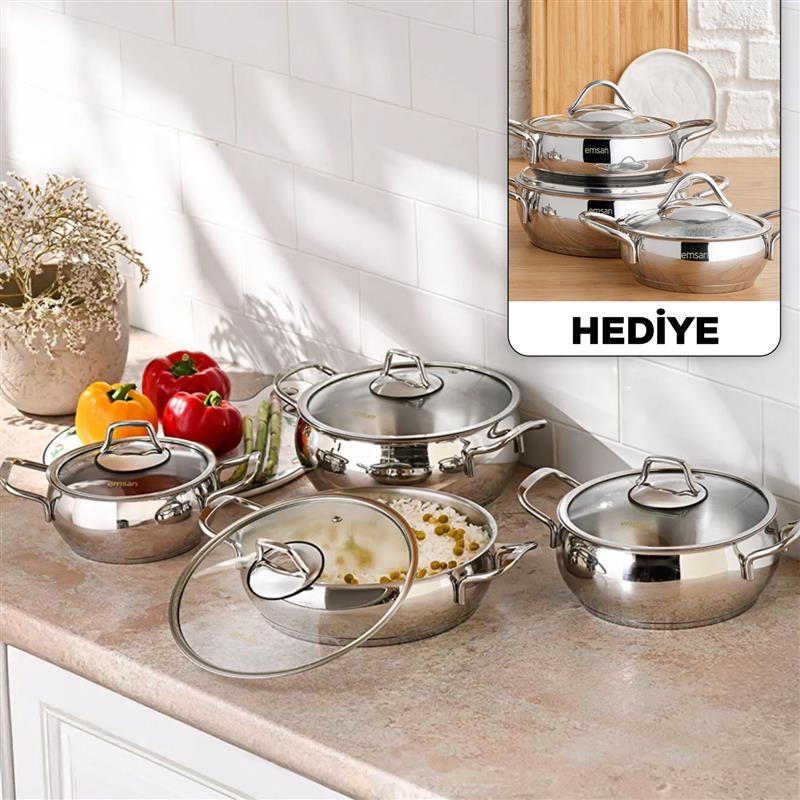 Emsan Cemre İndüksiyon Tabanlı 8 Parça Çelik Tencere Seti