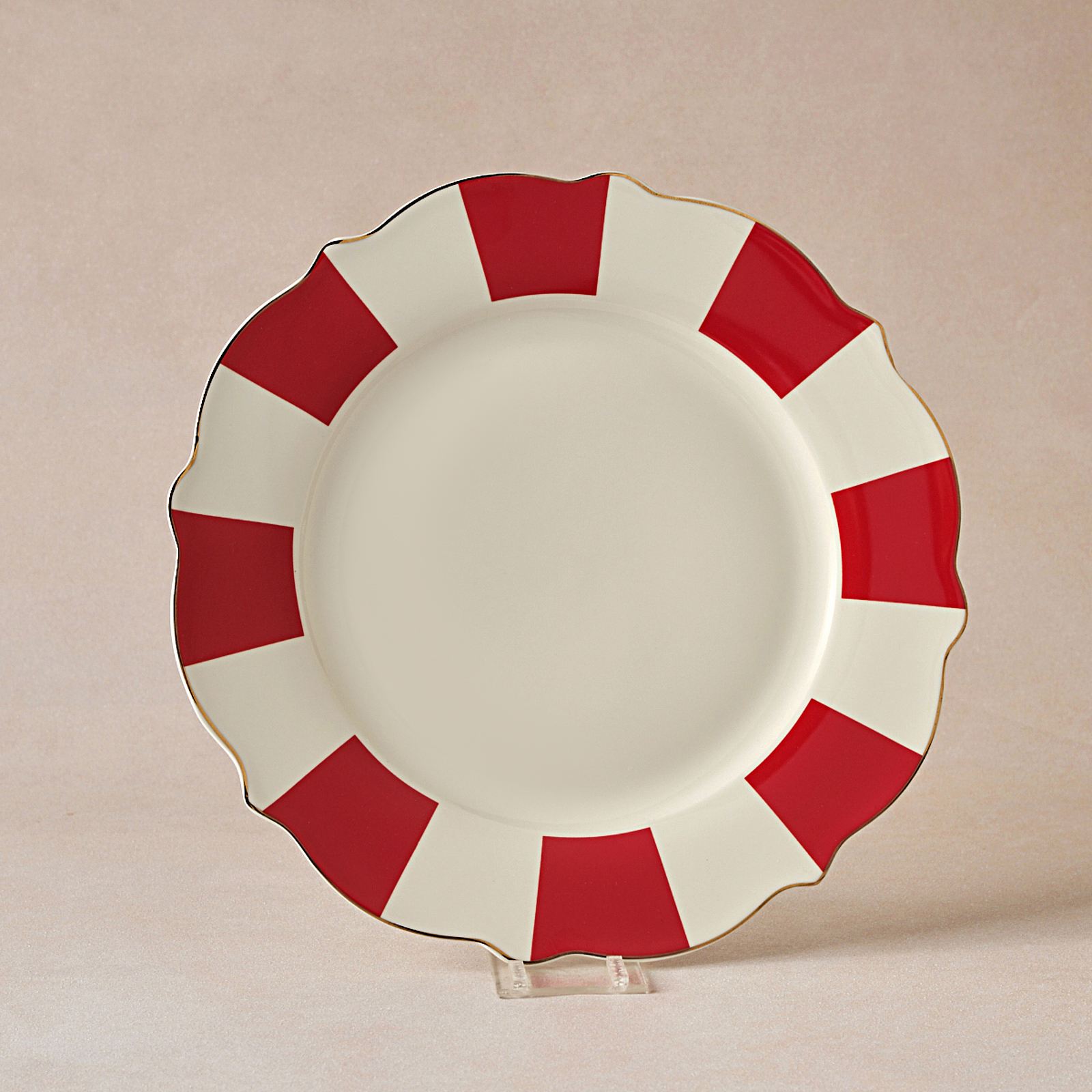 Karaca New Romantic Kalın Çizgili Pasta Tabağı 21 cm Kırmızı