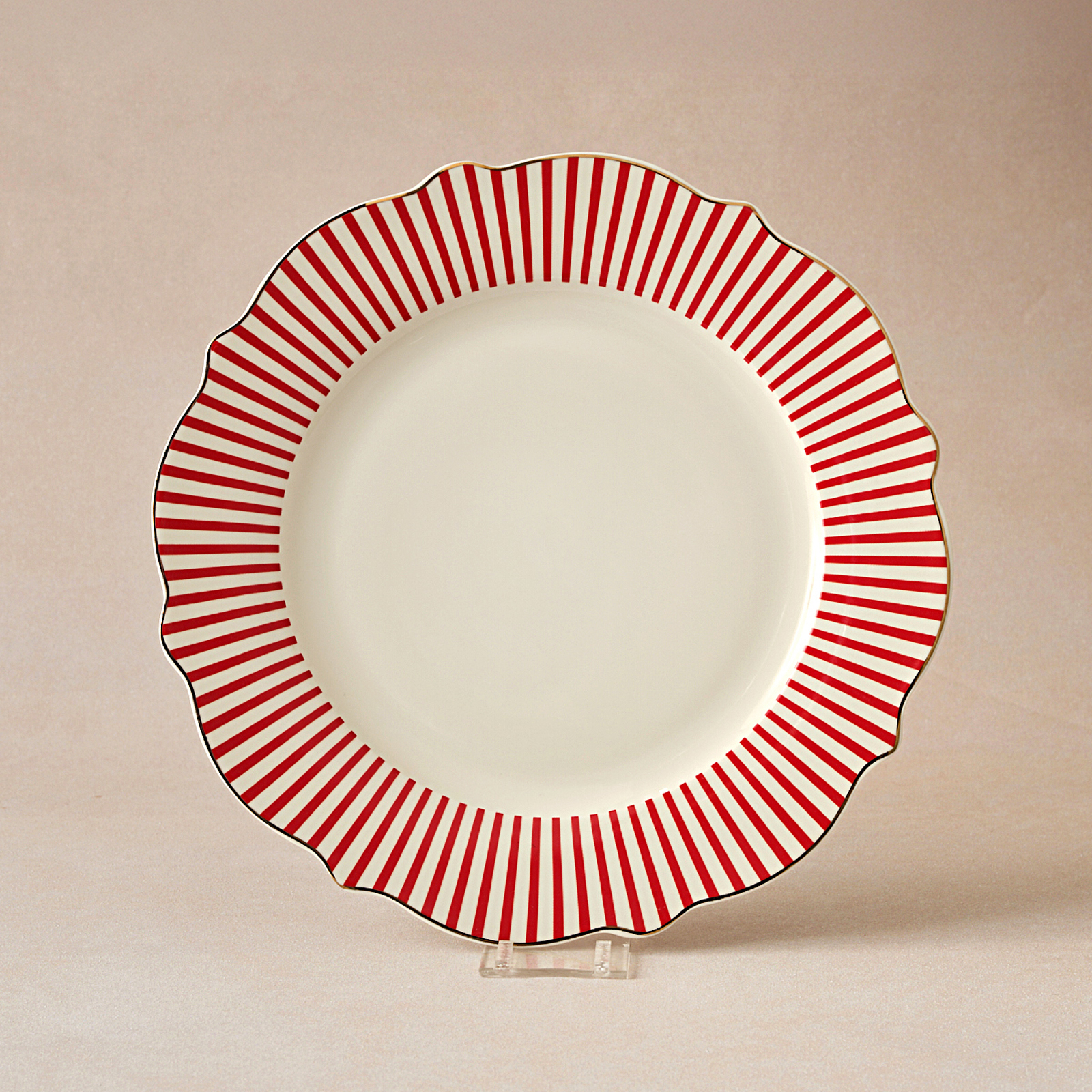 Karaca New Romantic İnce Çizgili Pasta Tabağı 21 cm Kırmızı