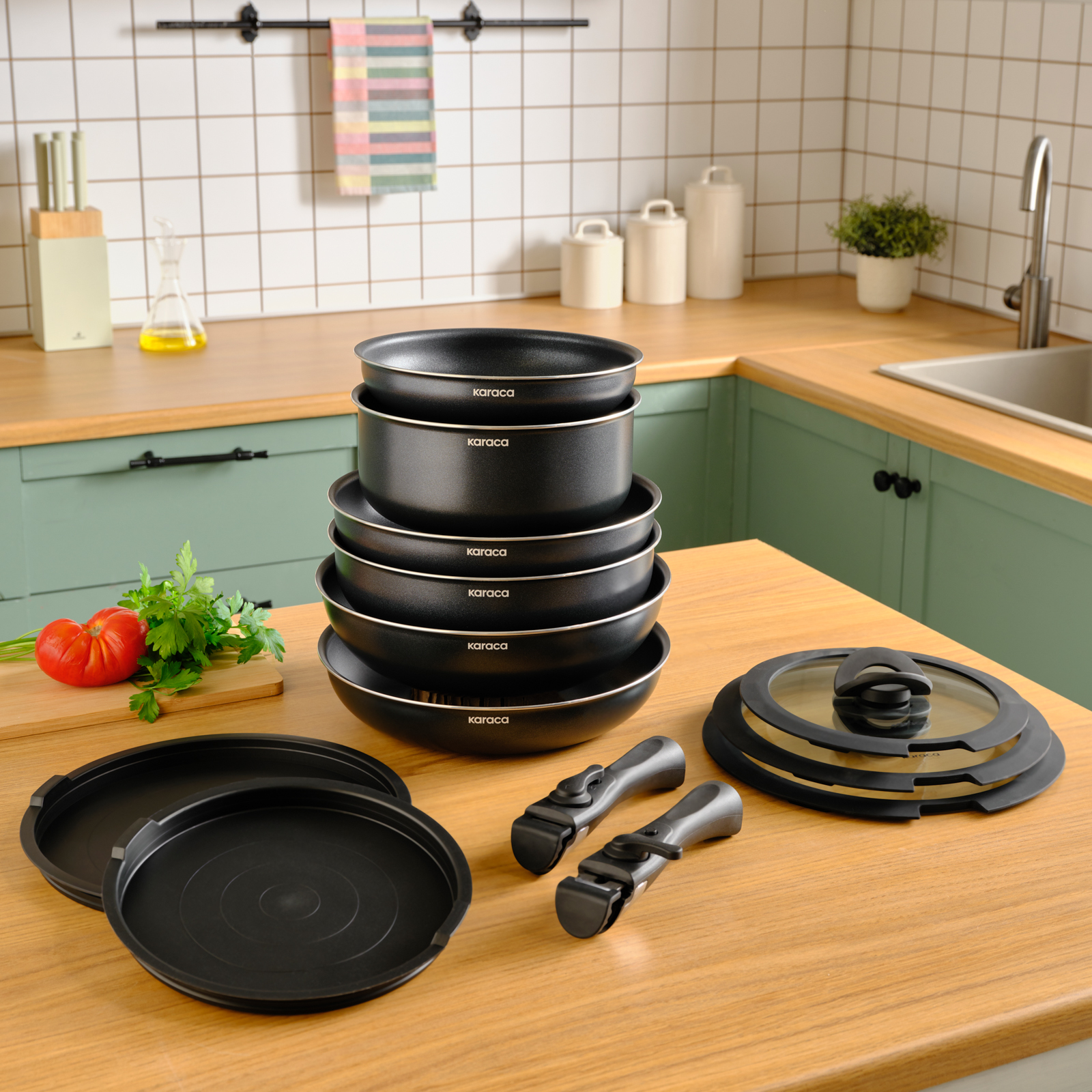 Karaca Biodiamond Easy Clip 13 Parça İndüksiyon Tabanlı Tencere Wok ve Tava Seti