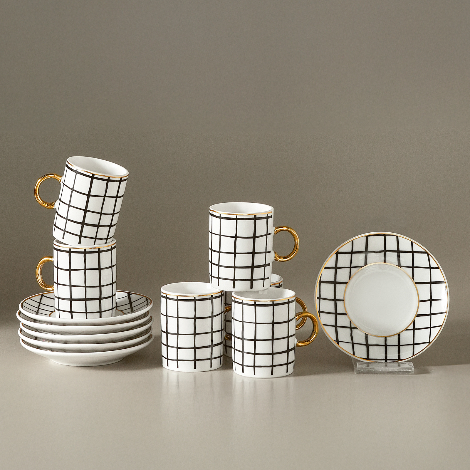 Karaca Perry Çizgili 6 Kişilik Kahve Fincan Takımı 90 Ml