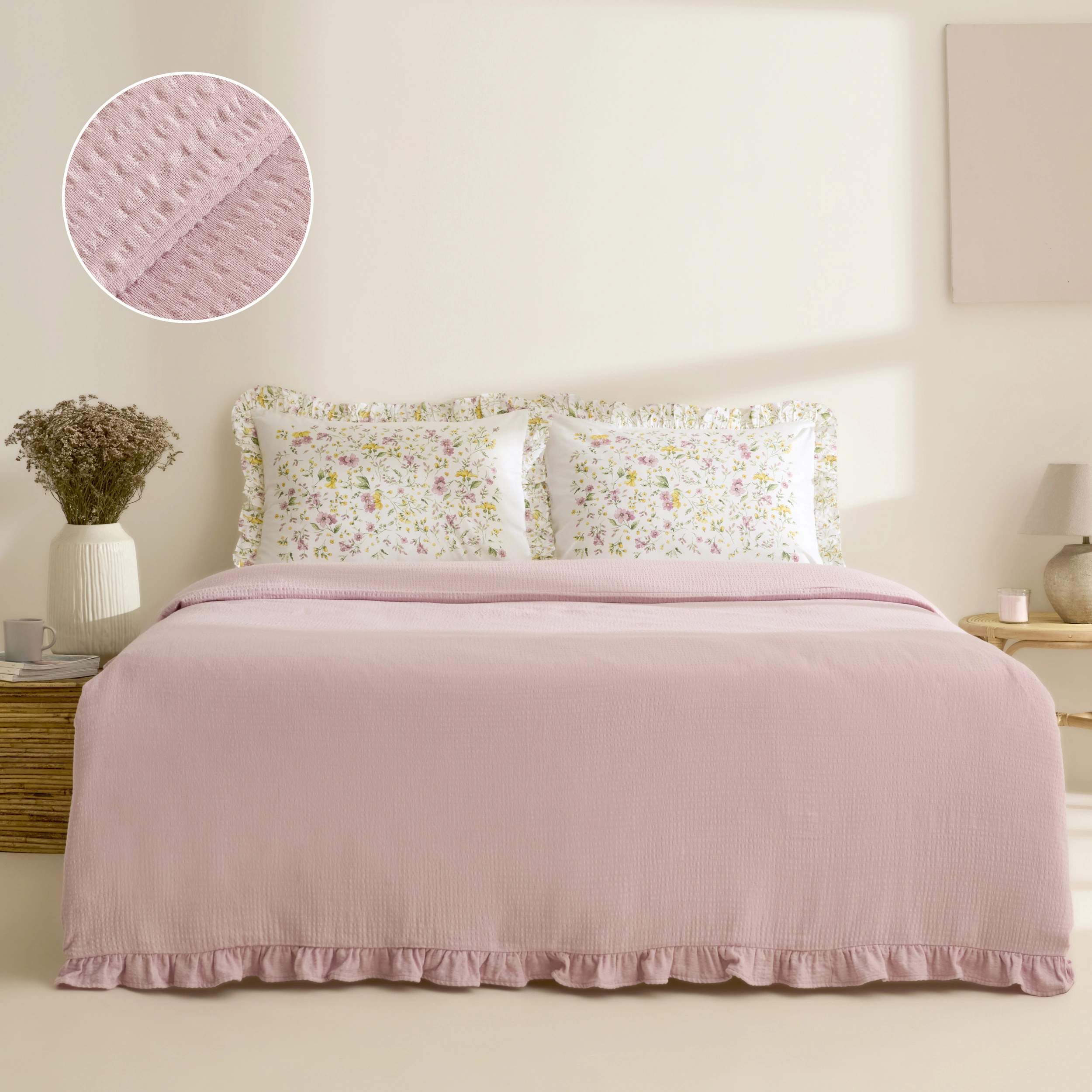 Karaca Home Dorian %100 Pamuk Fırfırlı Muslin Tek Kişilik Nevresim Takımı Pudra