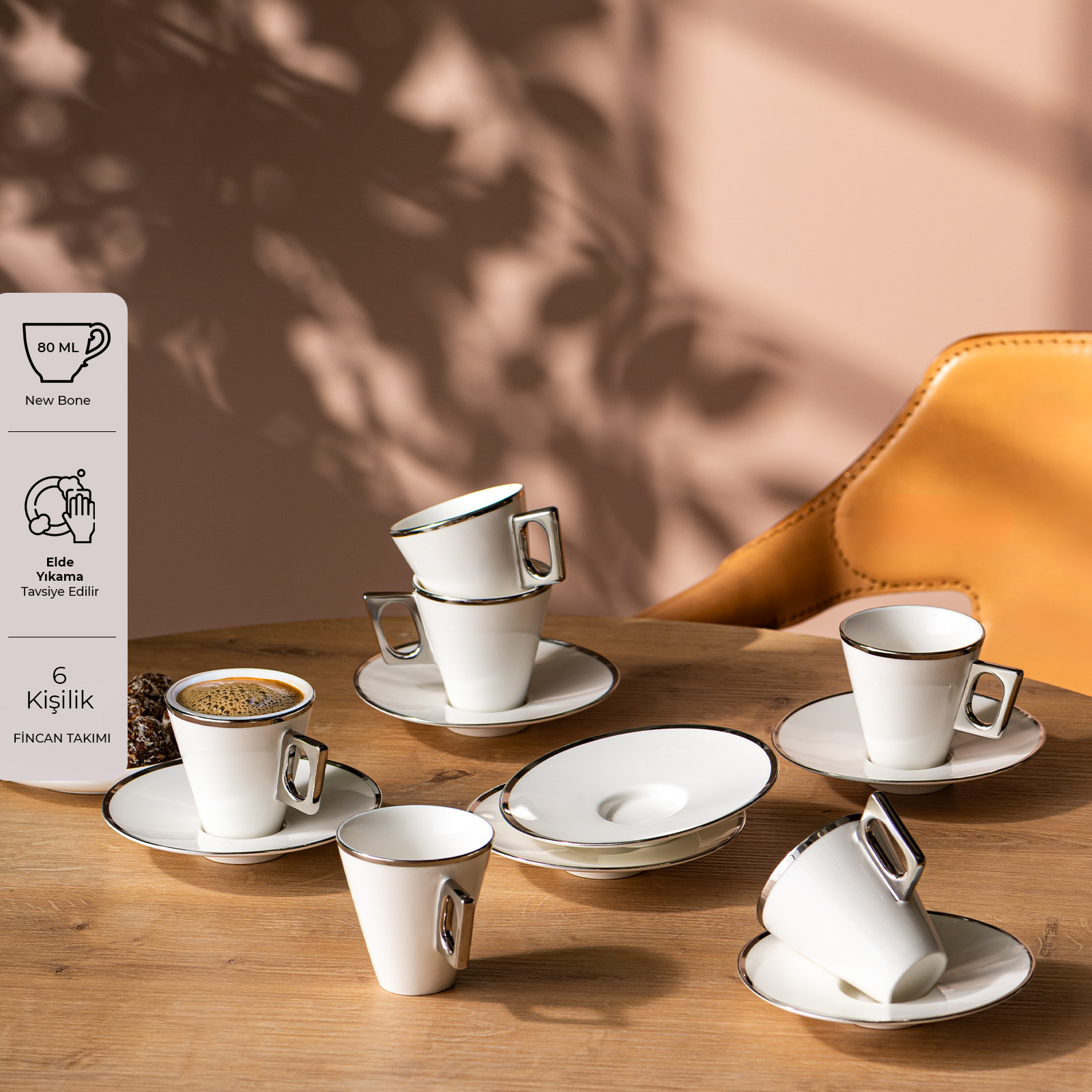 Emsan Zen 6'lı Kahve Fincan Takımı Platin 80 ml