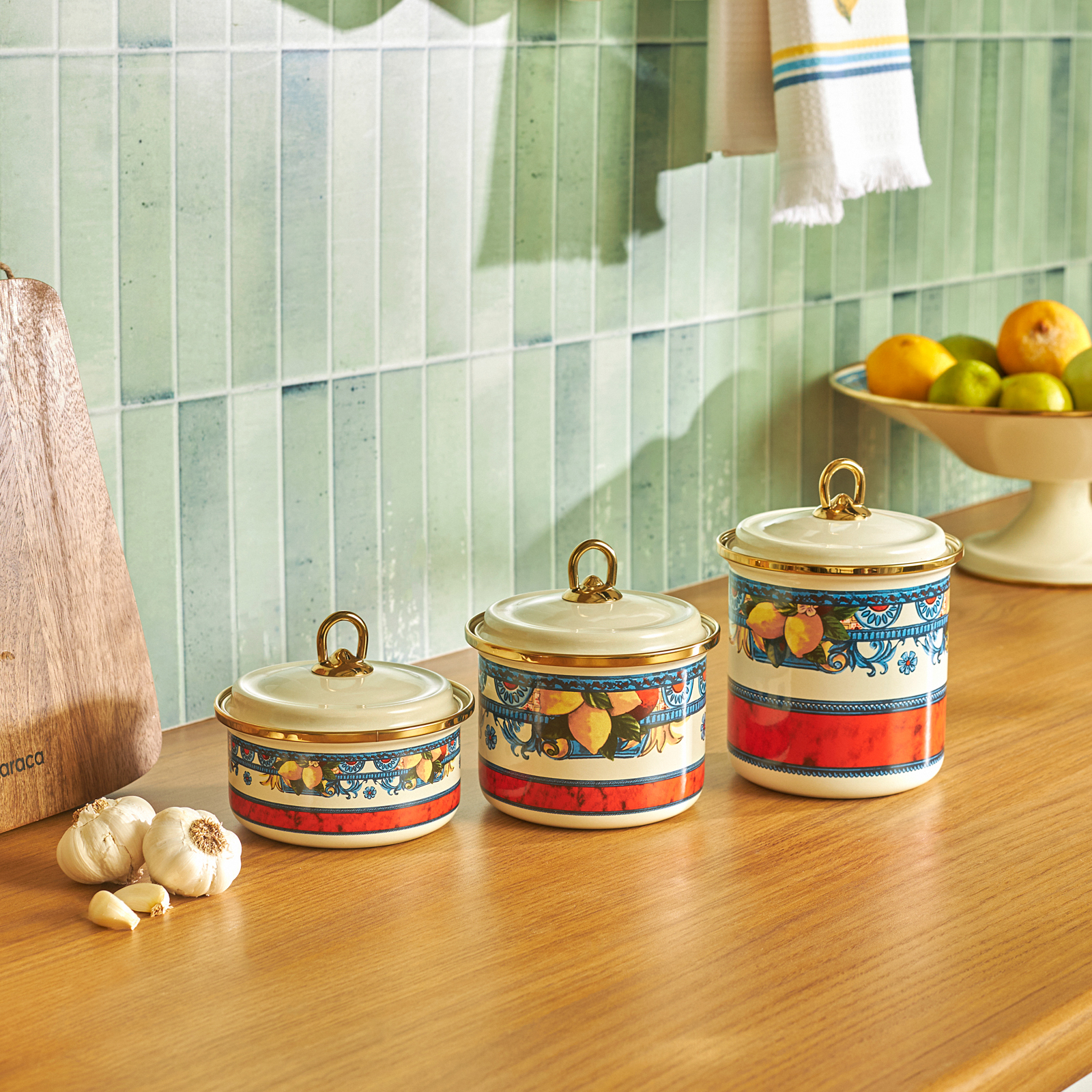 Karaca Amalfi Emaye 3'lü Büyük Boy Kavanoz Seti