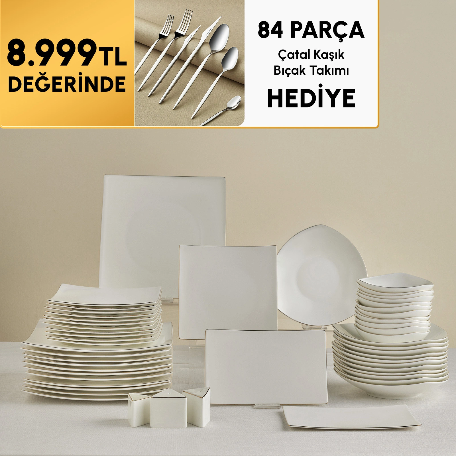 Karaca Stream Bone Jüpiter 53 Parça 12 Kişilik Yemek Takımı Gold