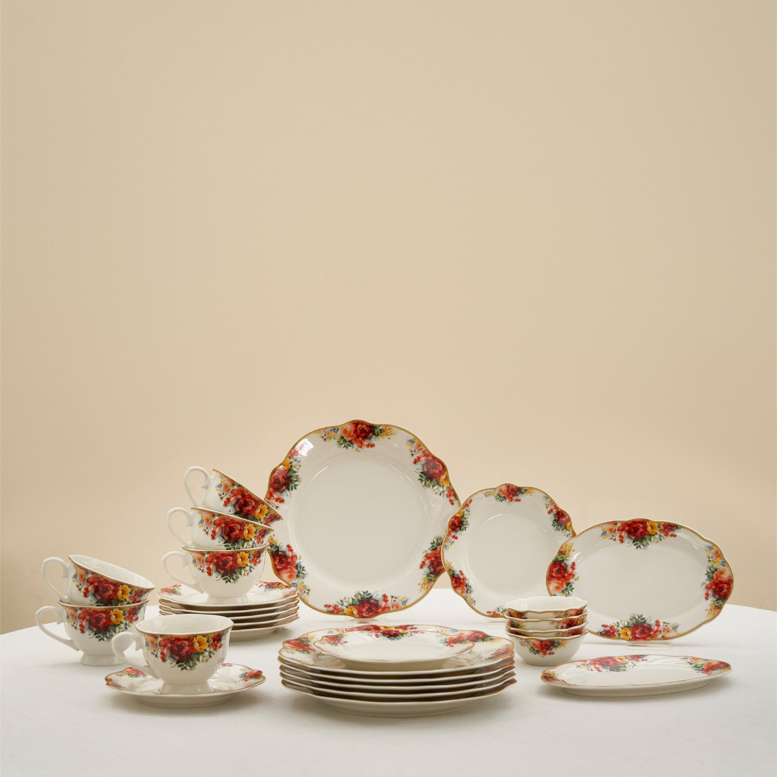 Karaca Forever Bone Amarose 26 Parça 6 Kişilik Kahvaltı Takımı