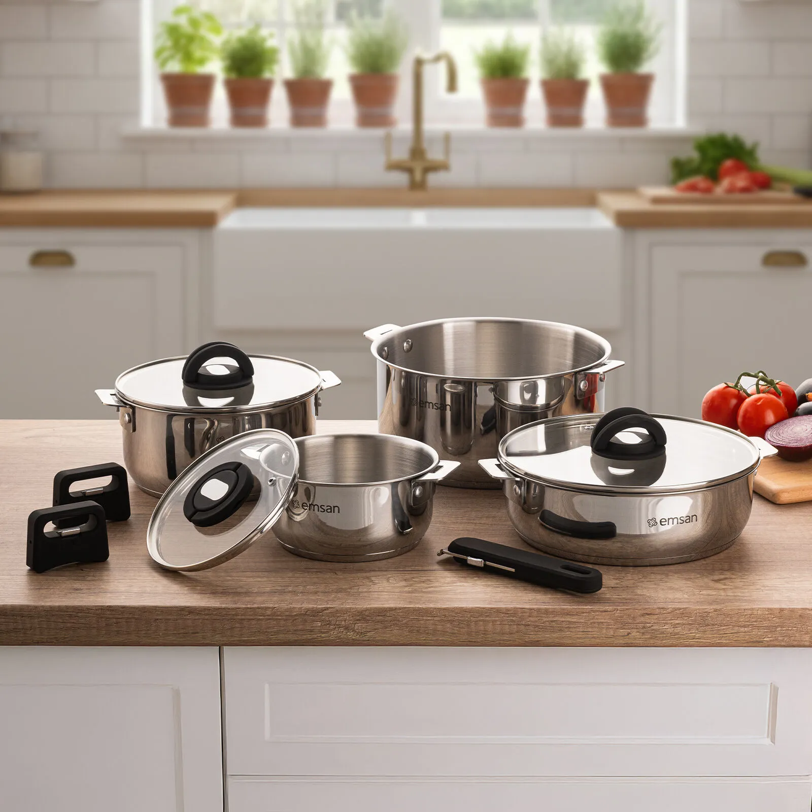 Emsan Steel Click 7 Parça Tencere Seti Açık Gri