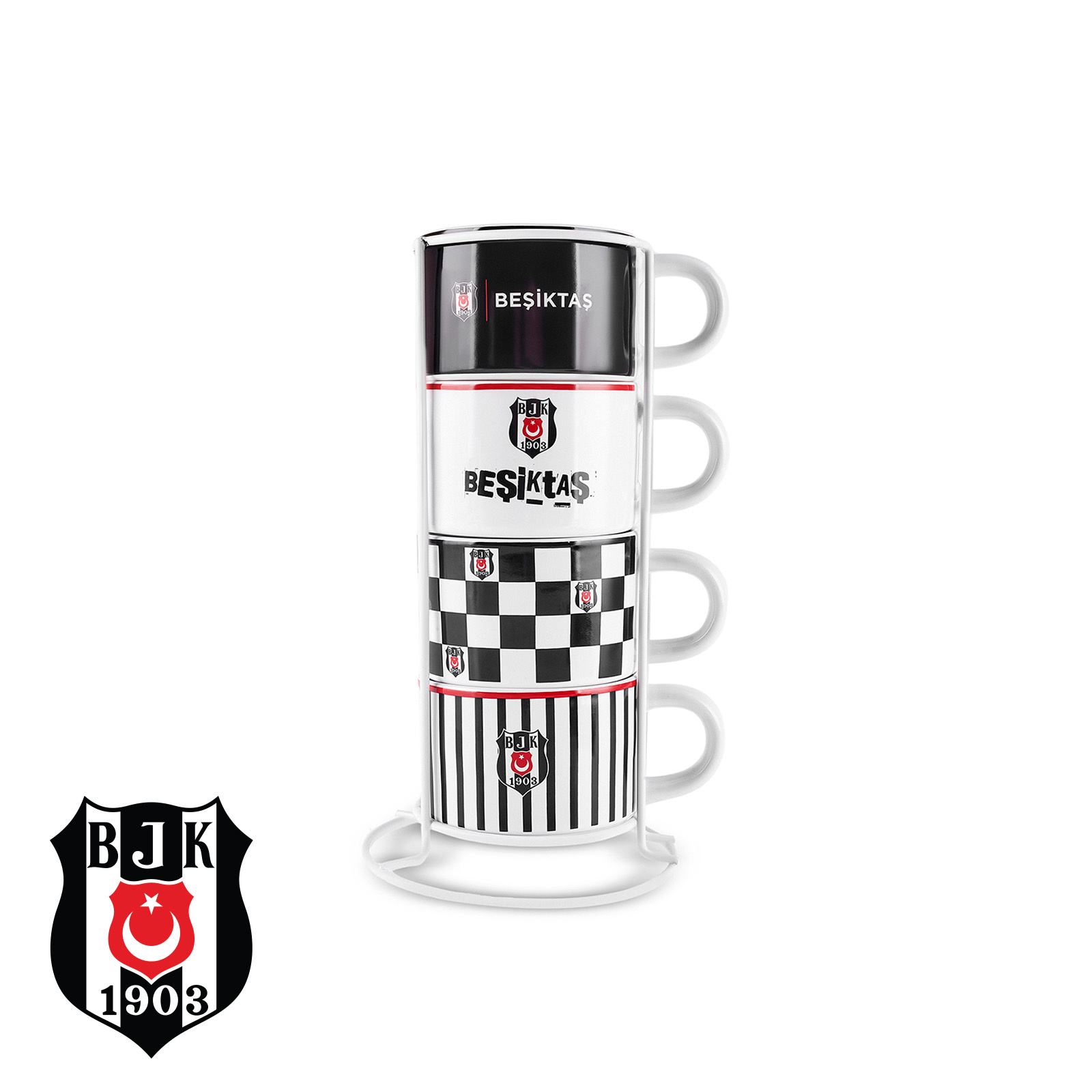 Karaca x Beşiktaş Lisanslı 4 Kişilik Standlı Çay Fincan Takımı 180 ml