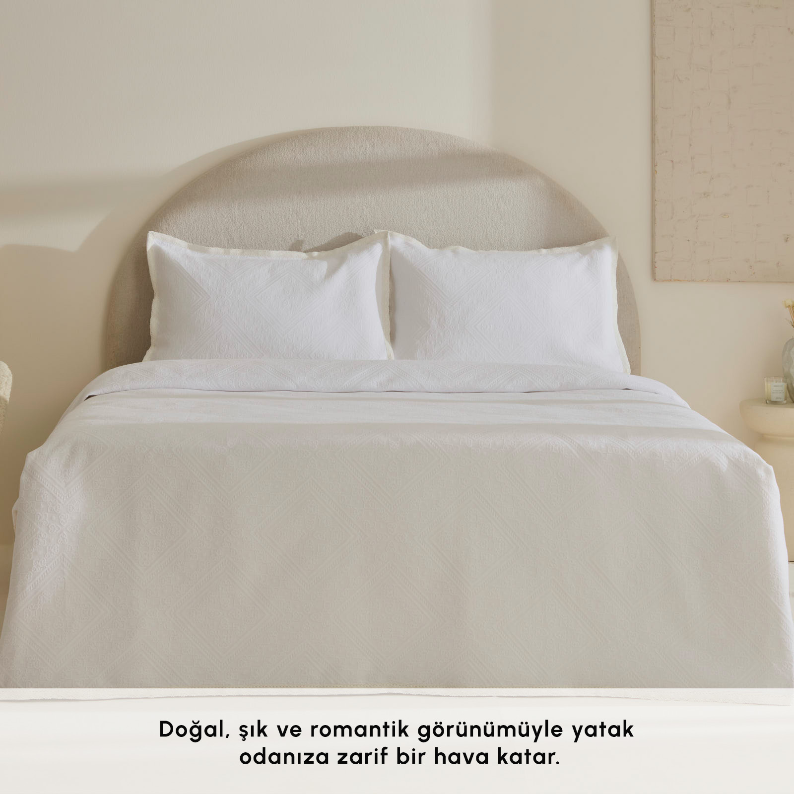 Karaca Home Adelia Fistolu Çift Kişilik Yatak Örtüsü Takımı Beyaz