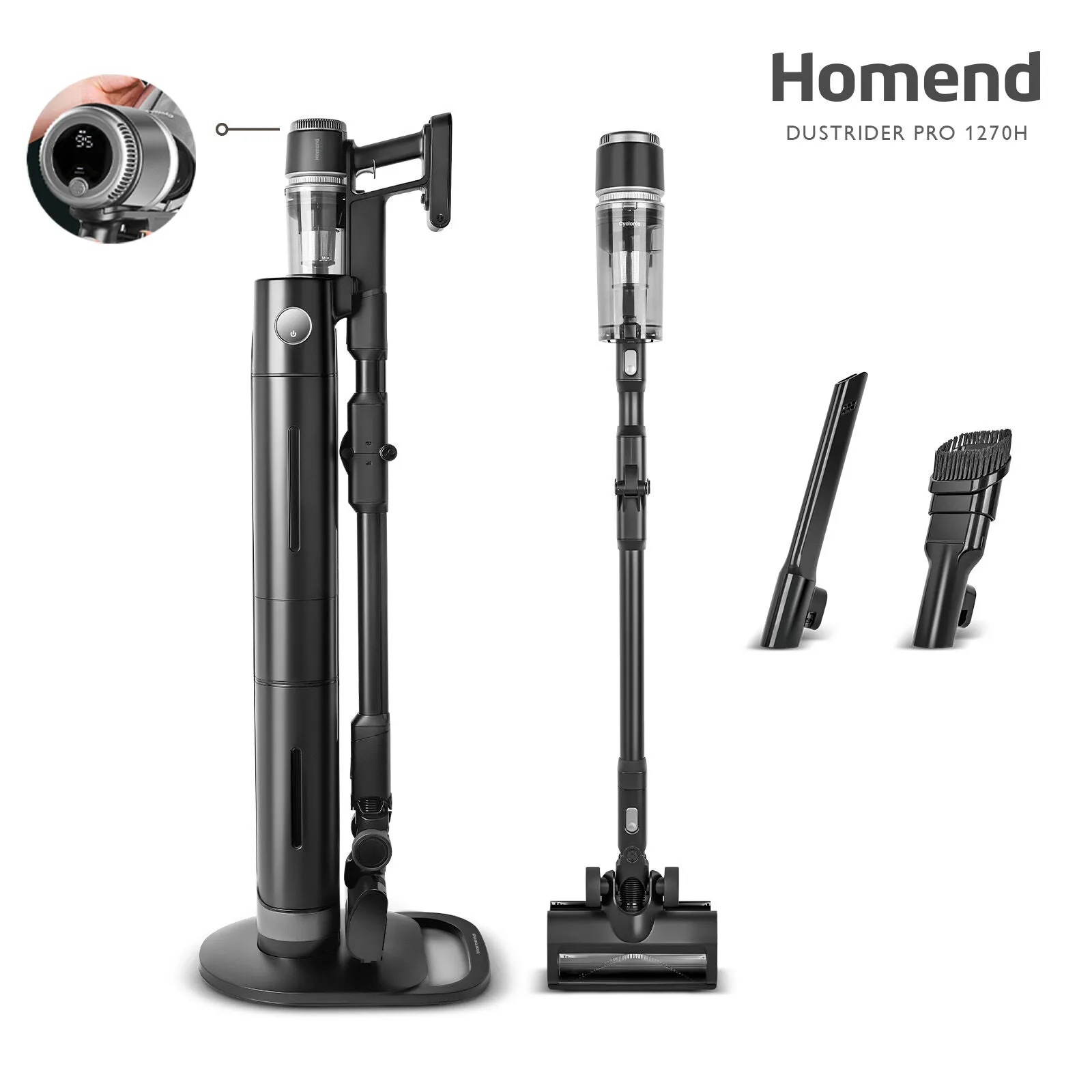 Homend Dustrider Pro 1270H Toz İstasyonlu Ergonomik Dikey Süpürge Siyah