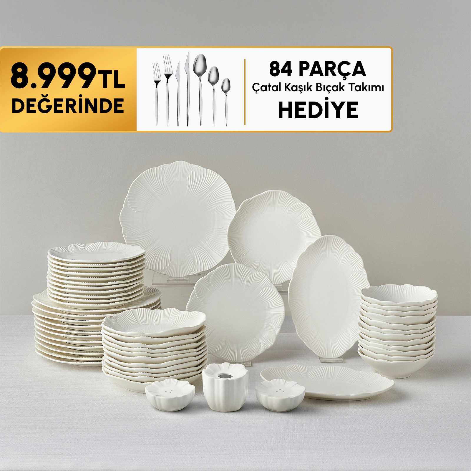 Karaca Stream Bone Floral White 53 Parça 12 Kişilik Yemek Takımı