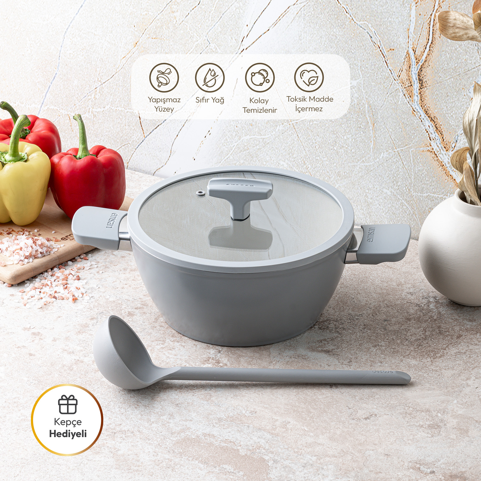 Emsan Swiss Cyrstal RS Derin Tencere Gri 24 cm