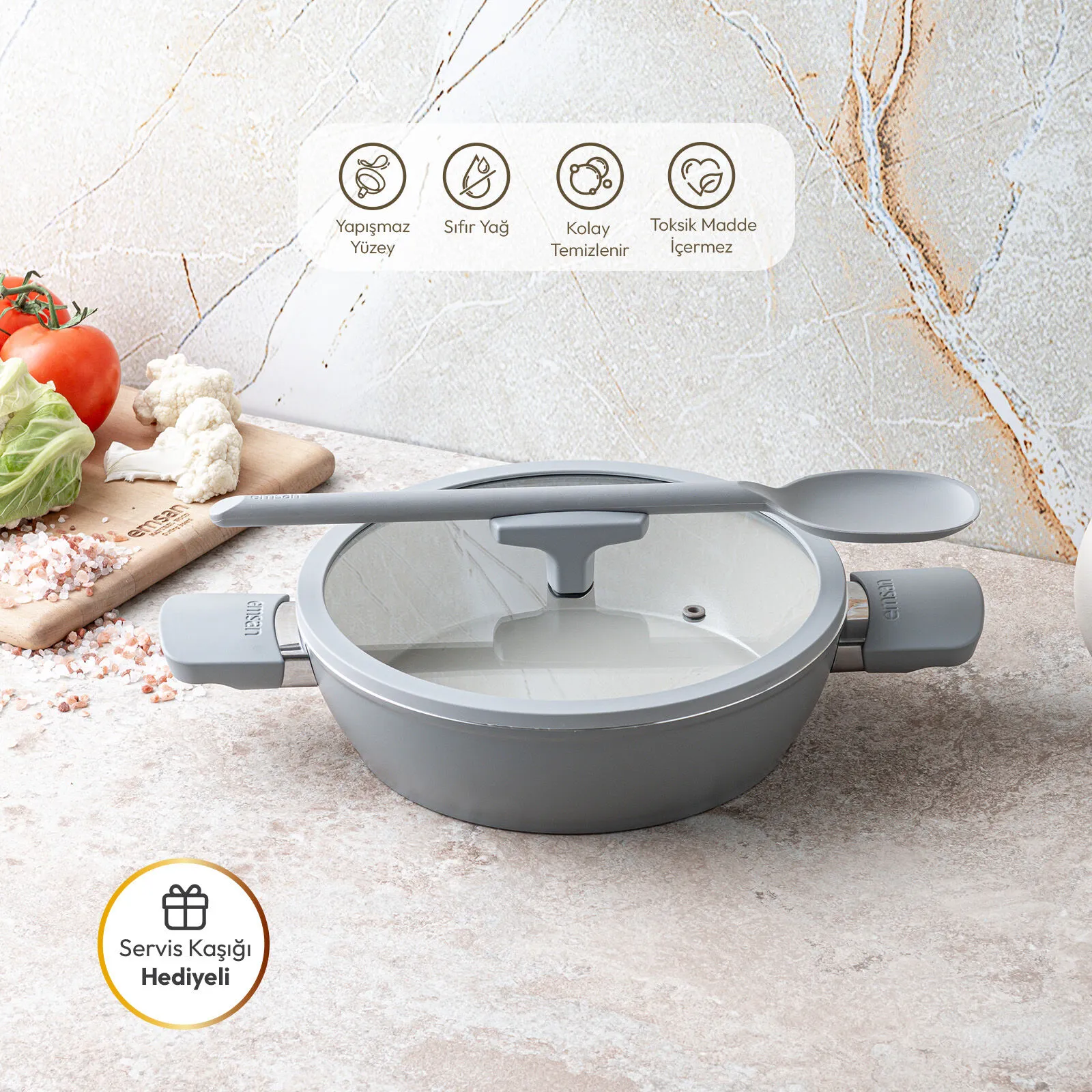 Emsan Swiss Crystal RS Karnıyarık Tenceresi Gri 30 cm