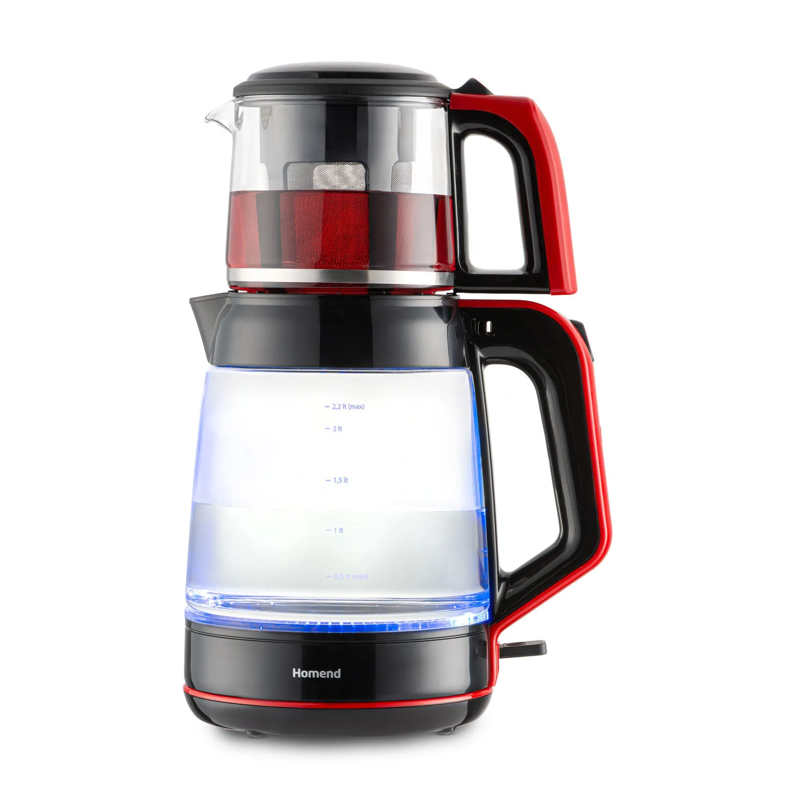 Homend Infinity 1764H Cam Çay Makinesi Siyah Kırmızı