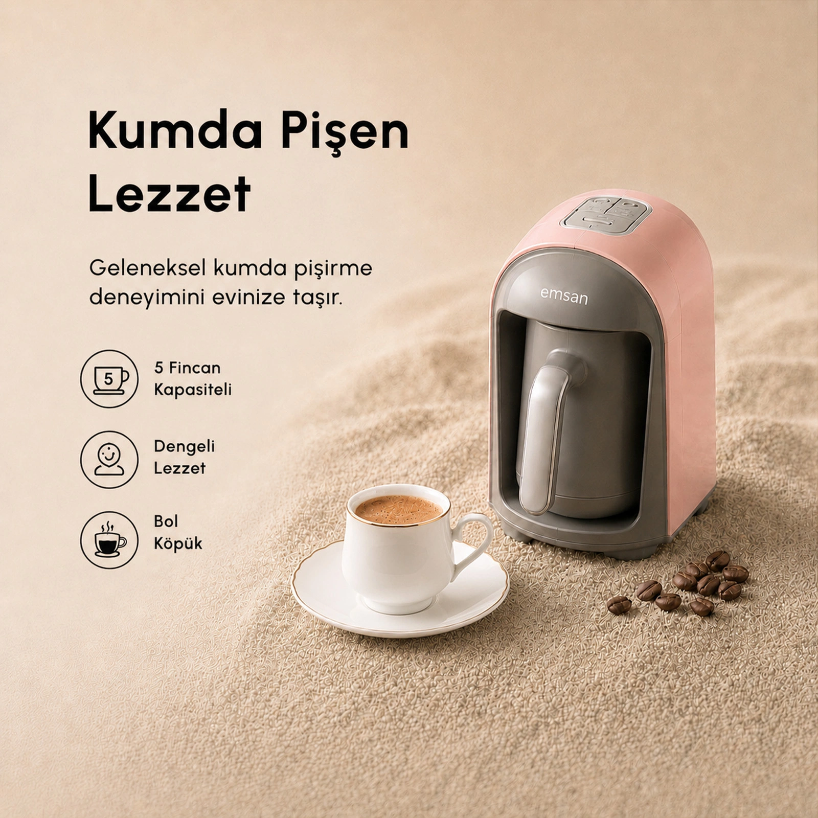 Emsan Kumda Türk Kahve Makinesi Pearly Pink
