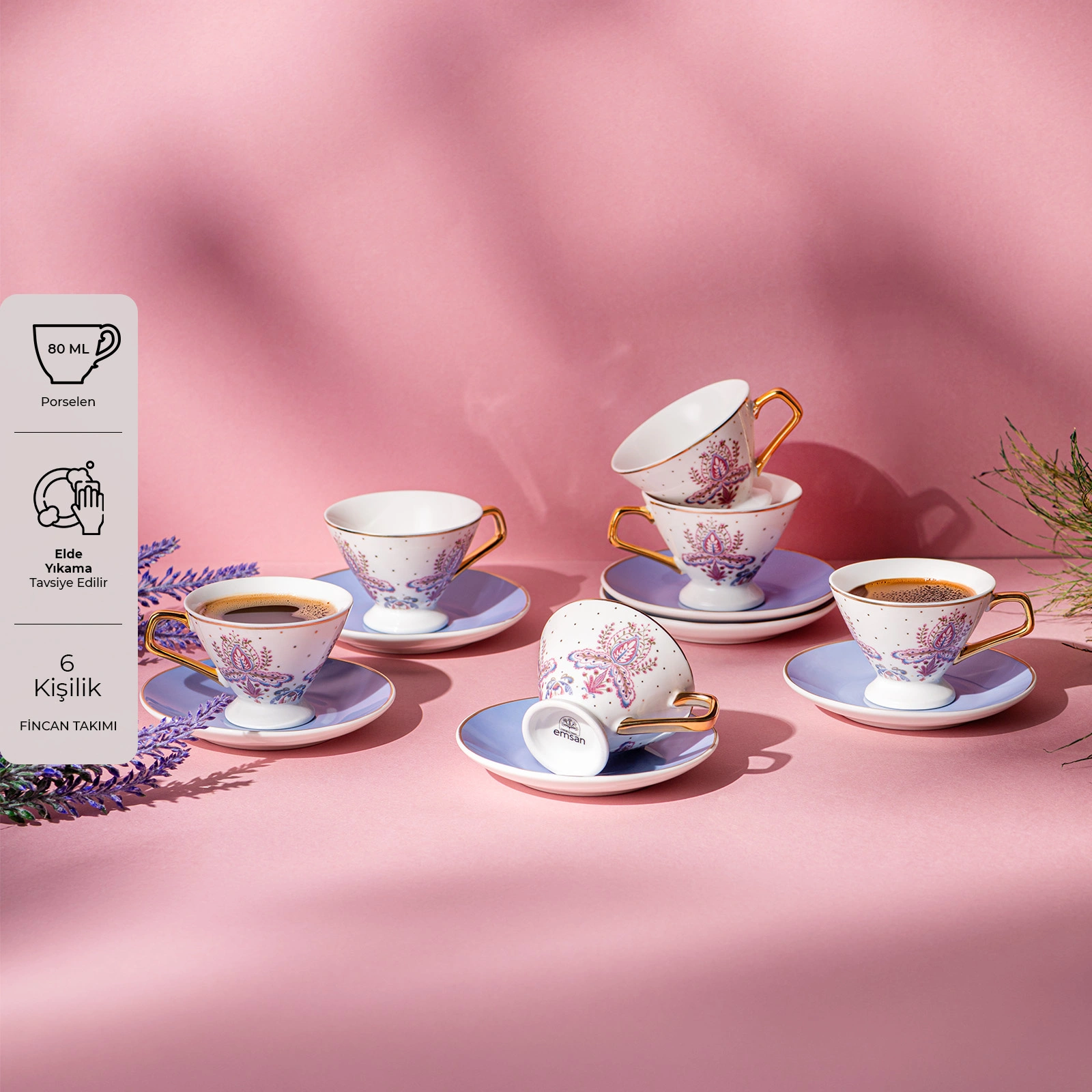 Emsan Arsel 6 Kişilik New Bone Kahve Fincan Takımı 80 ml