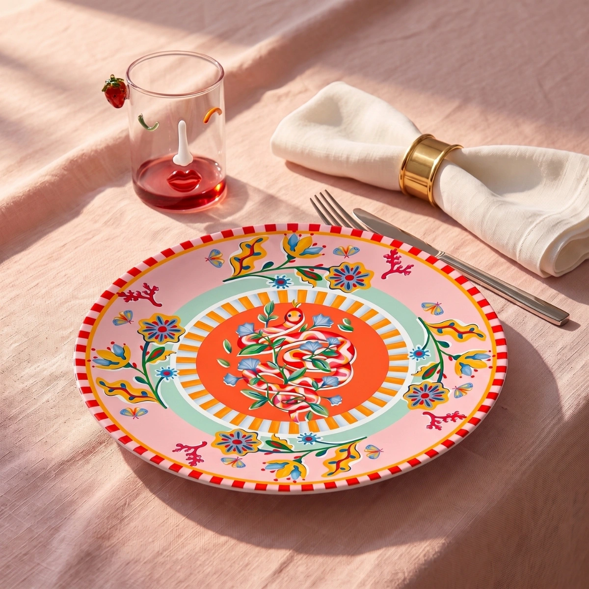 Baci Milano Dolce Far Niente Çiçek Desenli Pembe Emaye Supla Ø 33 cm