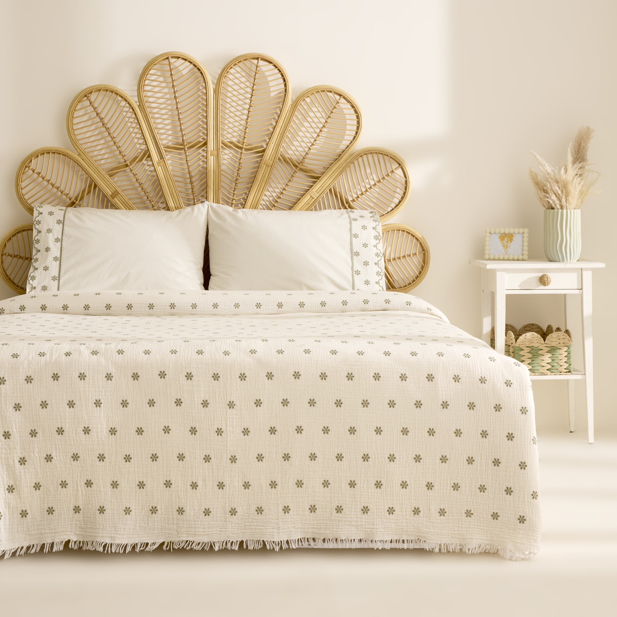 Karaca Home Carezza Brodeli Muslin Çift Kişilik Pike Takımı Yeşil