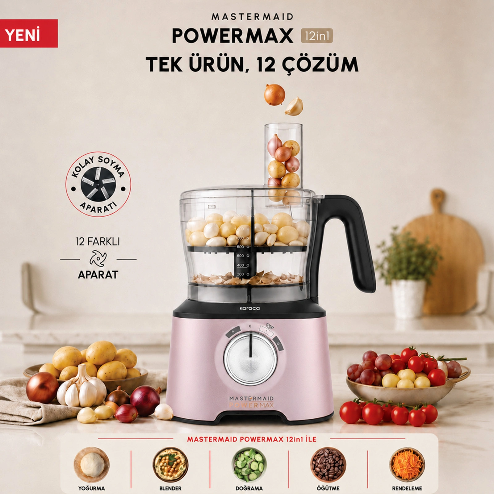 Karaca Mastermaid Power Max 12 in 1 Mutfak Robotu Rosegold