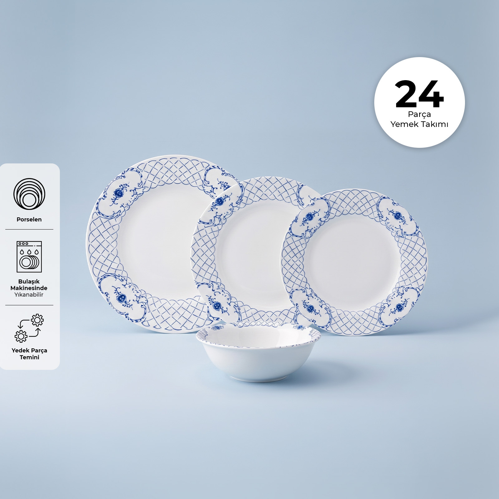 Emsan Gül Porselen 24 Parça 6 Kişilik Yemek Takımı