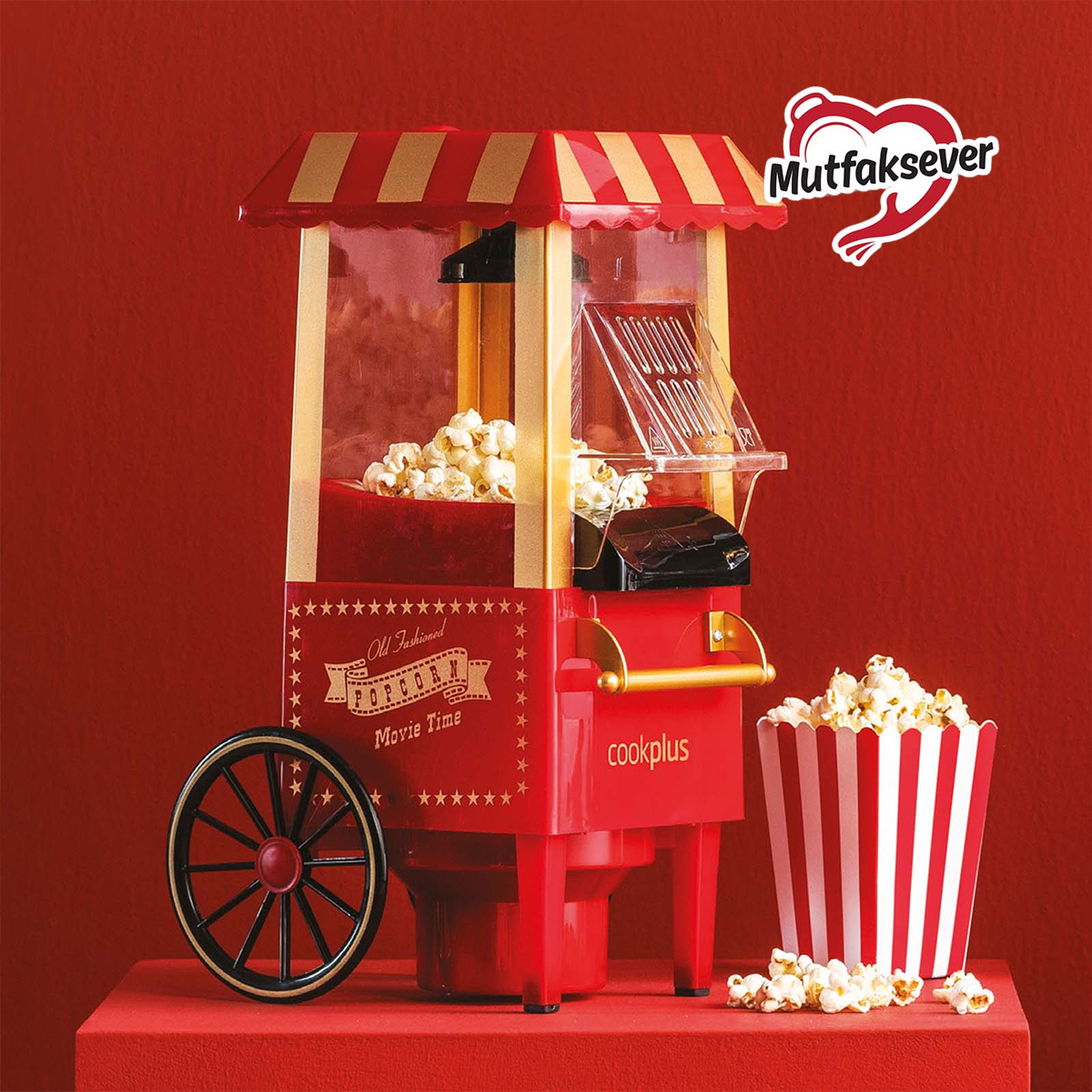 Cookplus Mutfaksever Kırmızı Mısır Patlatma Popcorn Makinesi
