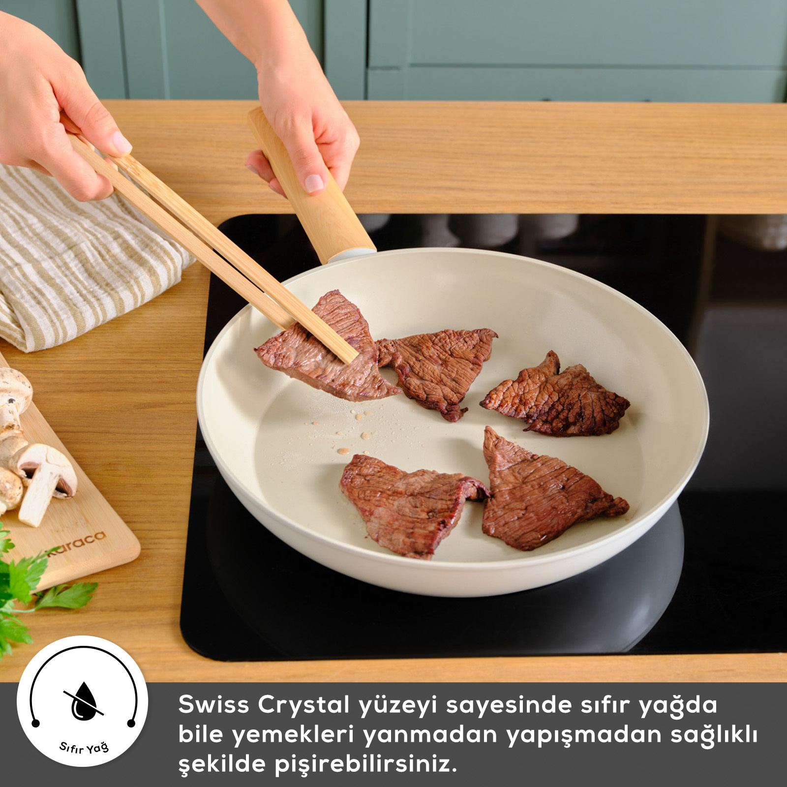 Batterie De Cuisine 12 Pièces Karaca Swiss Crystal - Revêtement Antiadhésif Sans PFAS - Couleur Crème Amande