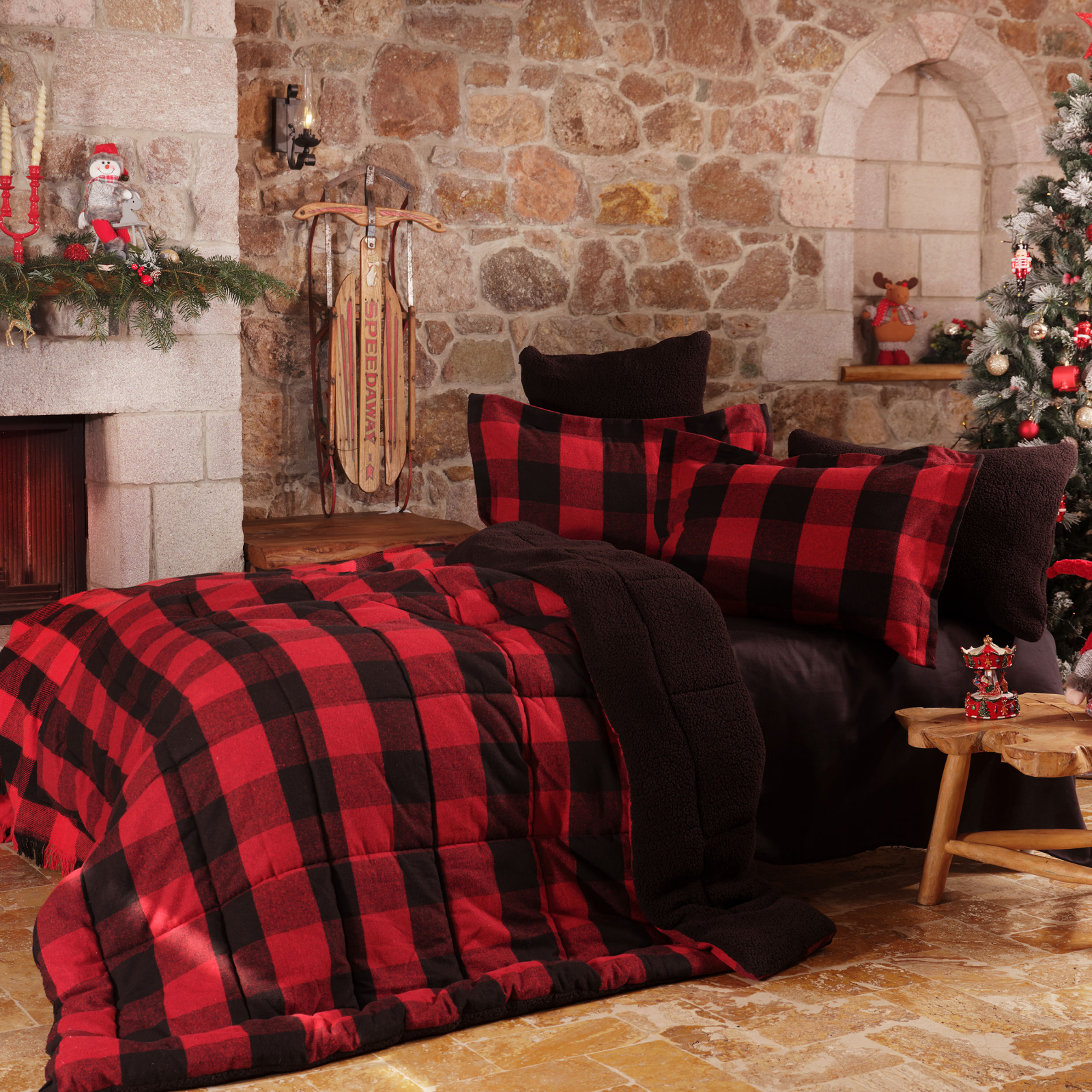 Karaca Home Mountain Kırmızı-Siyah Tek Kişilik Cozy Comfort Karaca