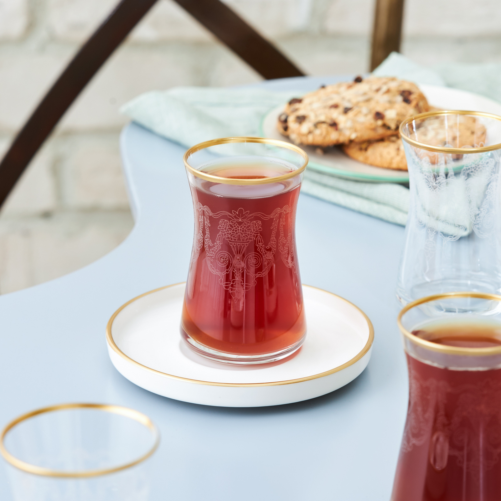KARACA ATHEN 12 PIECES 6 PERSON PATTERNED GOLD RIM TEA SET | Karaca