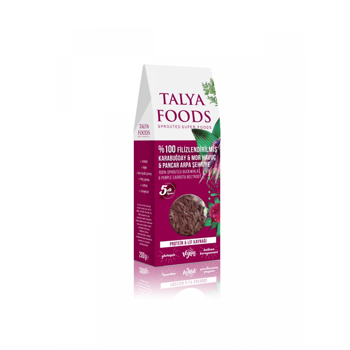 Talya Foods Filizlendirilmiş Çiğ Karabuğday Pancar ve Mor Havuç Şehriye 200 G