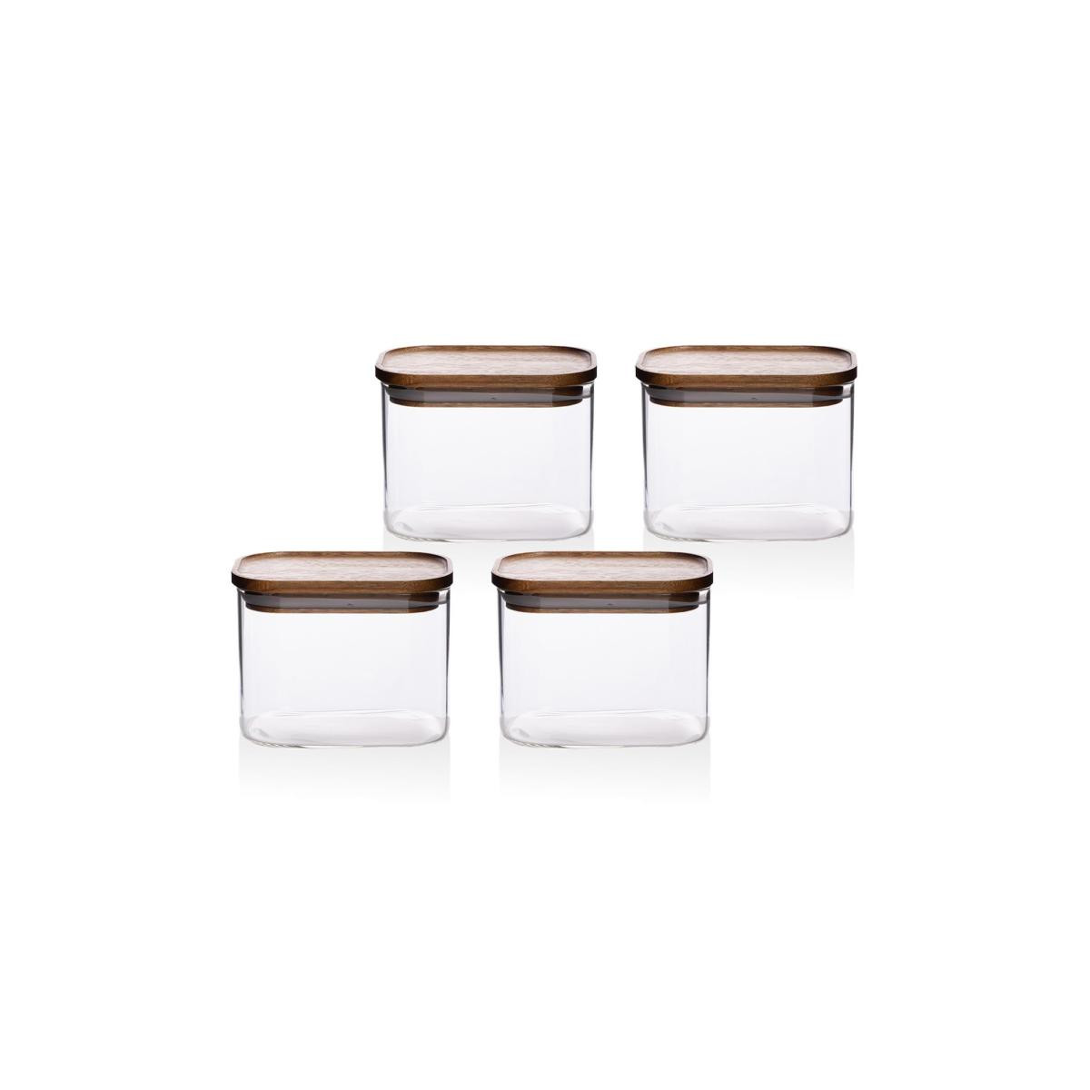 The Mia Akasya Dikdörtgen Cam Kavanoz Seti 4 Parça 500 Ml