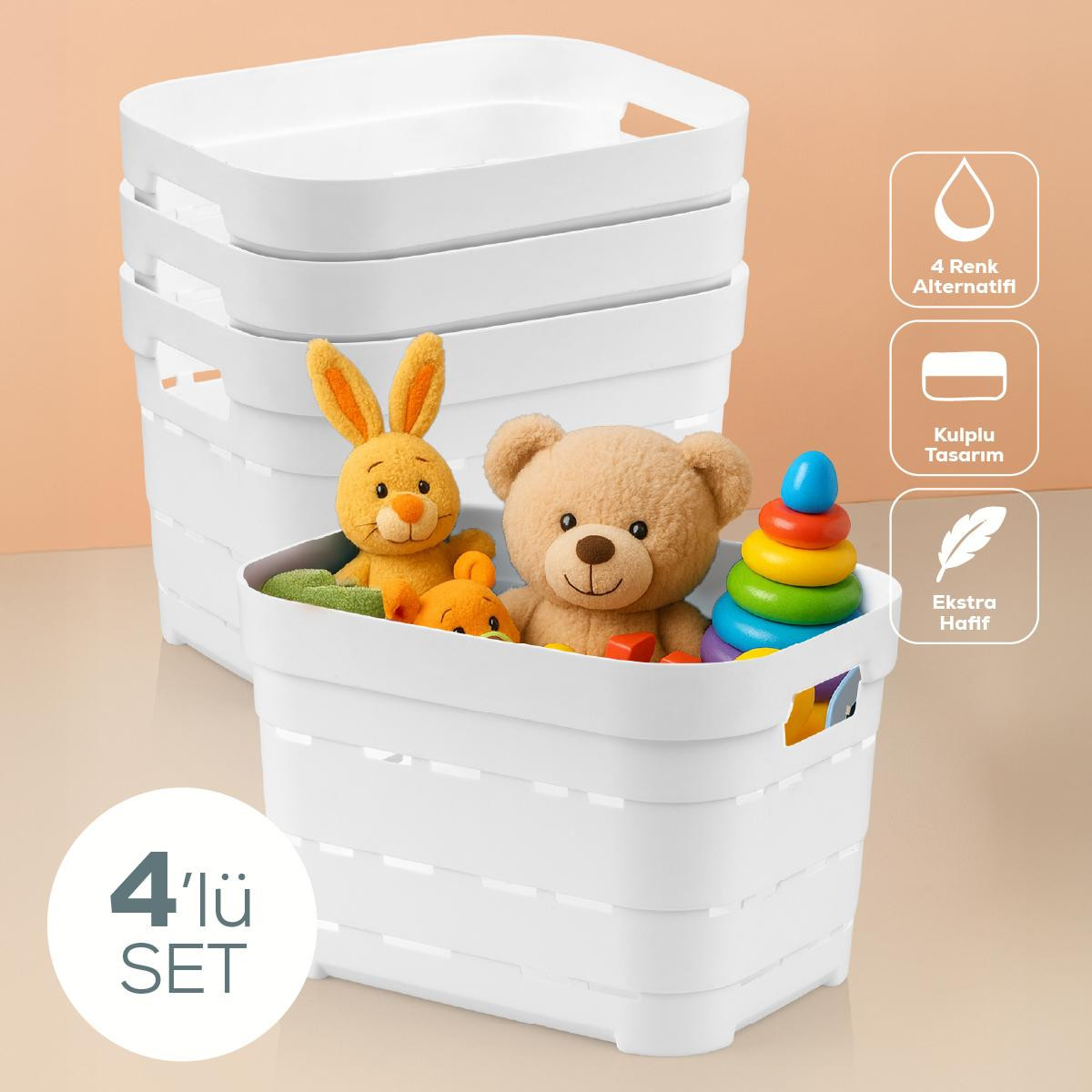 Vienev 4'lü 5 Litre Delikli Saklama Kutusu Beyaz