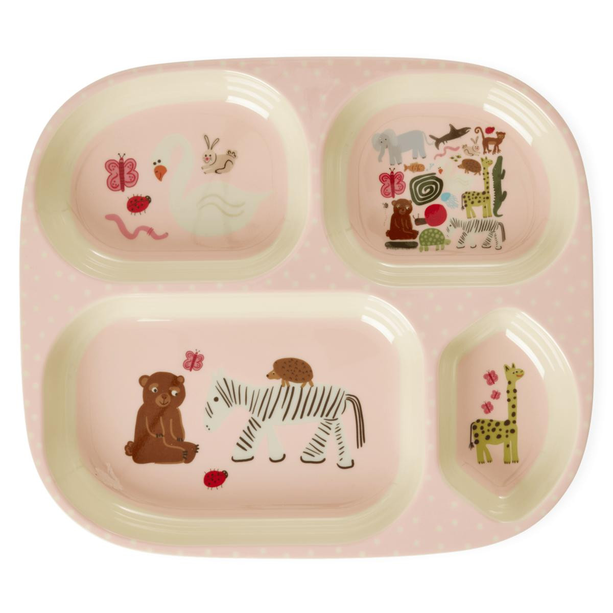 Rice Melamin 4 Bölmeli Mama Tabağı - Pembe Vahşi Yaşam