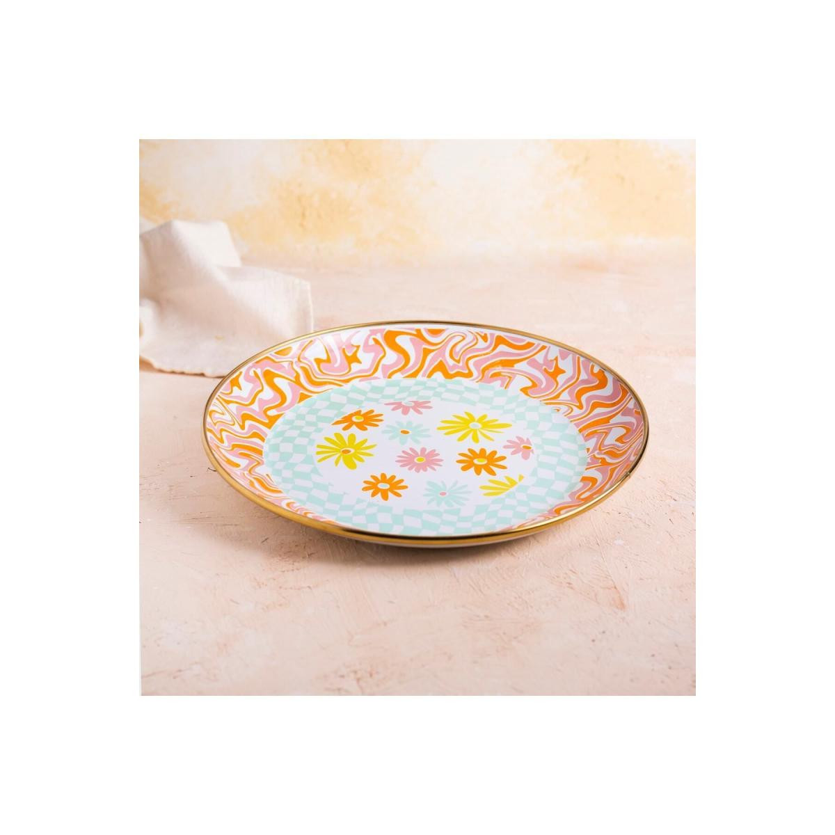 Emaylab Retro Hippi 26 Cm Dekoratif Emaye Servis Sunum Tabağı