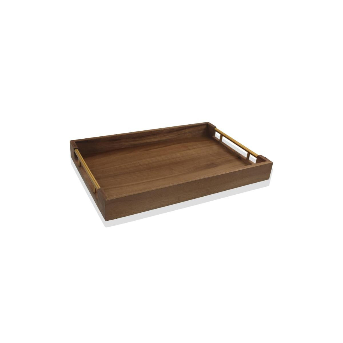 The Mia Natura Akasya Metal Kulplu Tepsi Gold 45x30x5 Cm