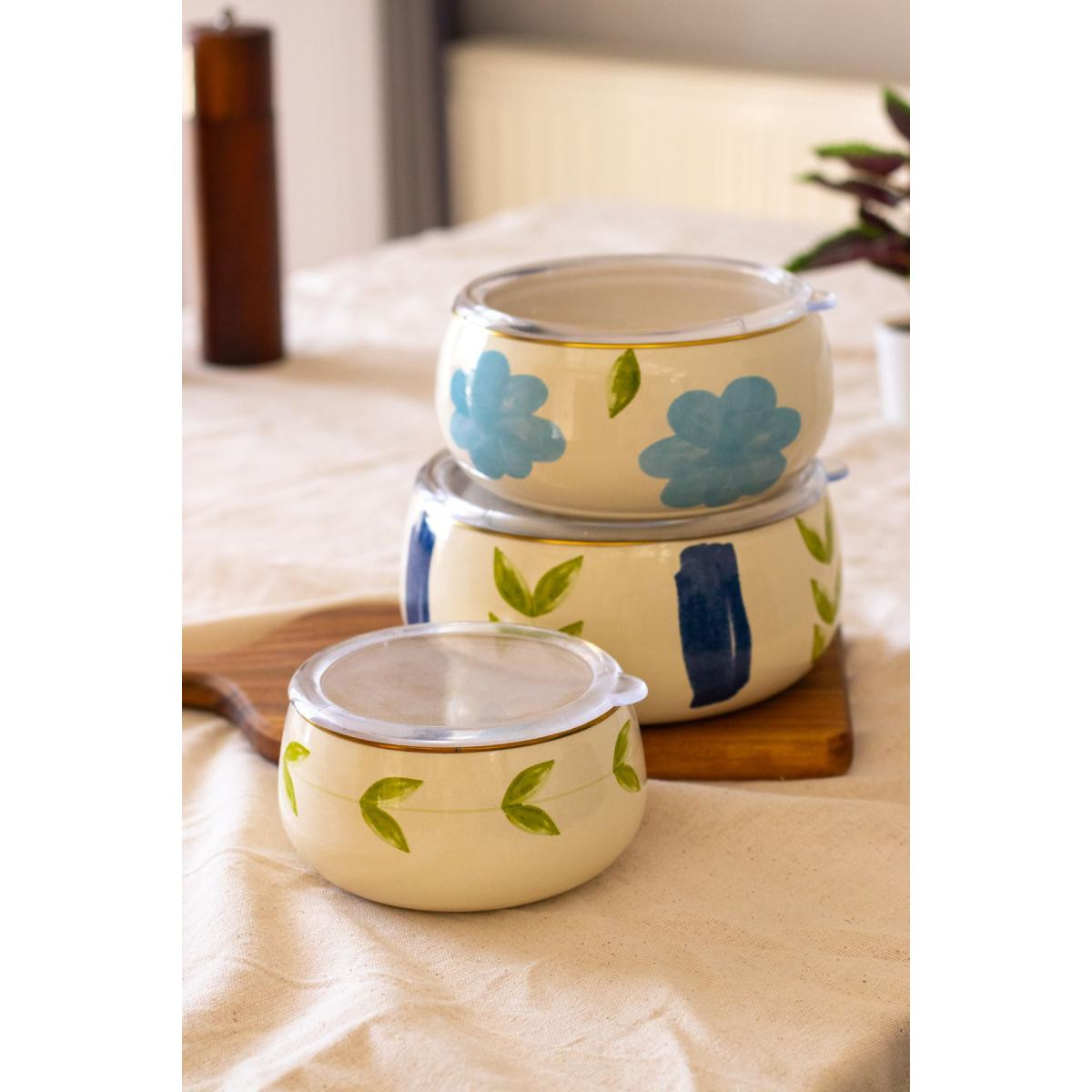 Emaylab Bloom 3 Lü Emaye Saklama Kabı Takımı (tüm Ocak Ti̇pleri̇nde Kullanilabi̇li̇r)