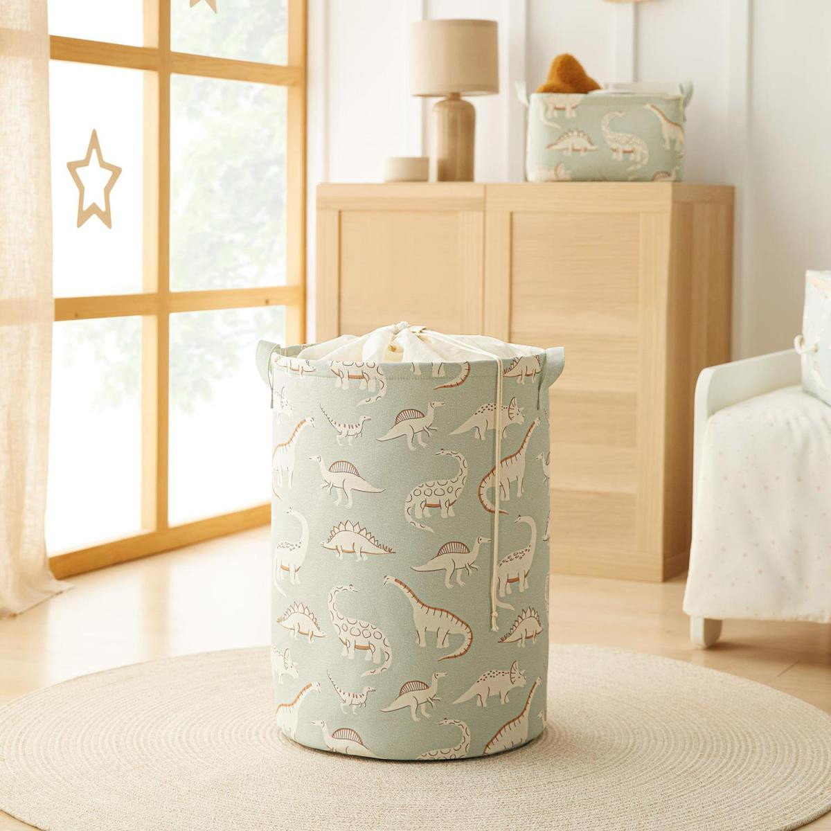 Ocean Home Textile Çocuk Odası Ağzı Büzgülü Dinozor Oyuncak Sepeti 36 X 50 Cm